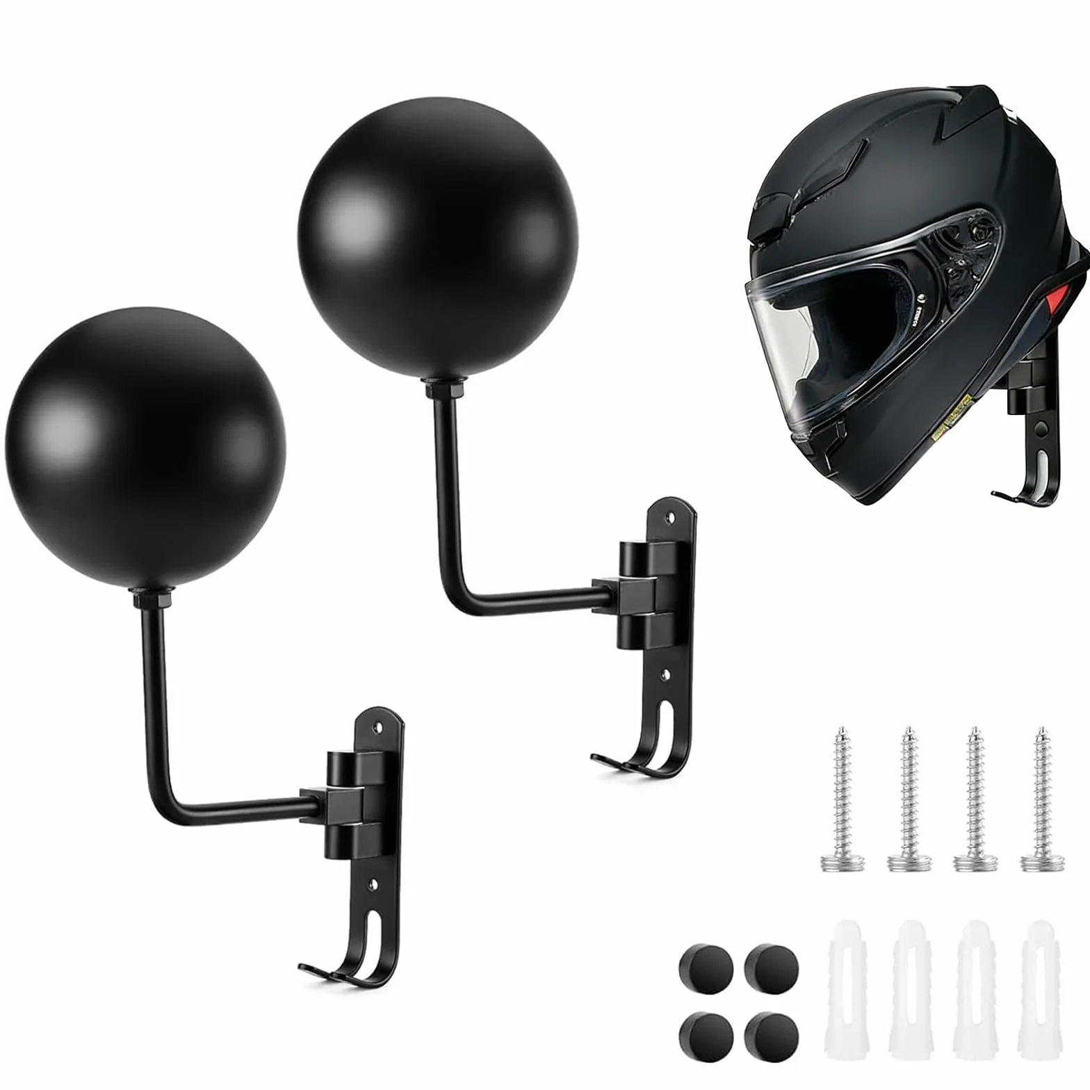 2 szt. Uchwyt na kask motocyklowy naścienny, wiszący na kask motocyklowy uchwyt na kapelusze z hakiem, obracany o 180 stopni, uchwyt kasków sferycznych do zawieszania odzieży na klucze