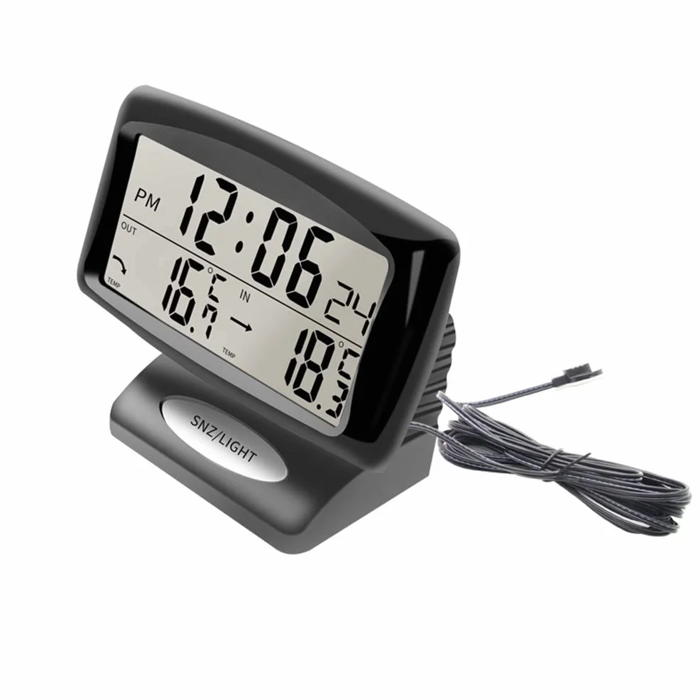 Asudaro Cyfrowy zegarek samochodowy Cyfrowy budzik Zegar termometr LCD Wielofunkcyjny cyfrowy zegarek samochodowy Zegar na desce rozdzielczej Cyfrowy termometr do wewnątrz/na zewnątrz