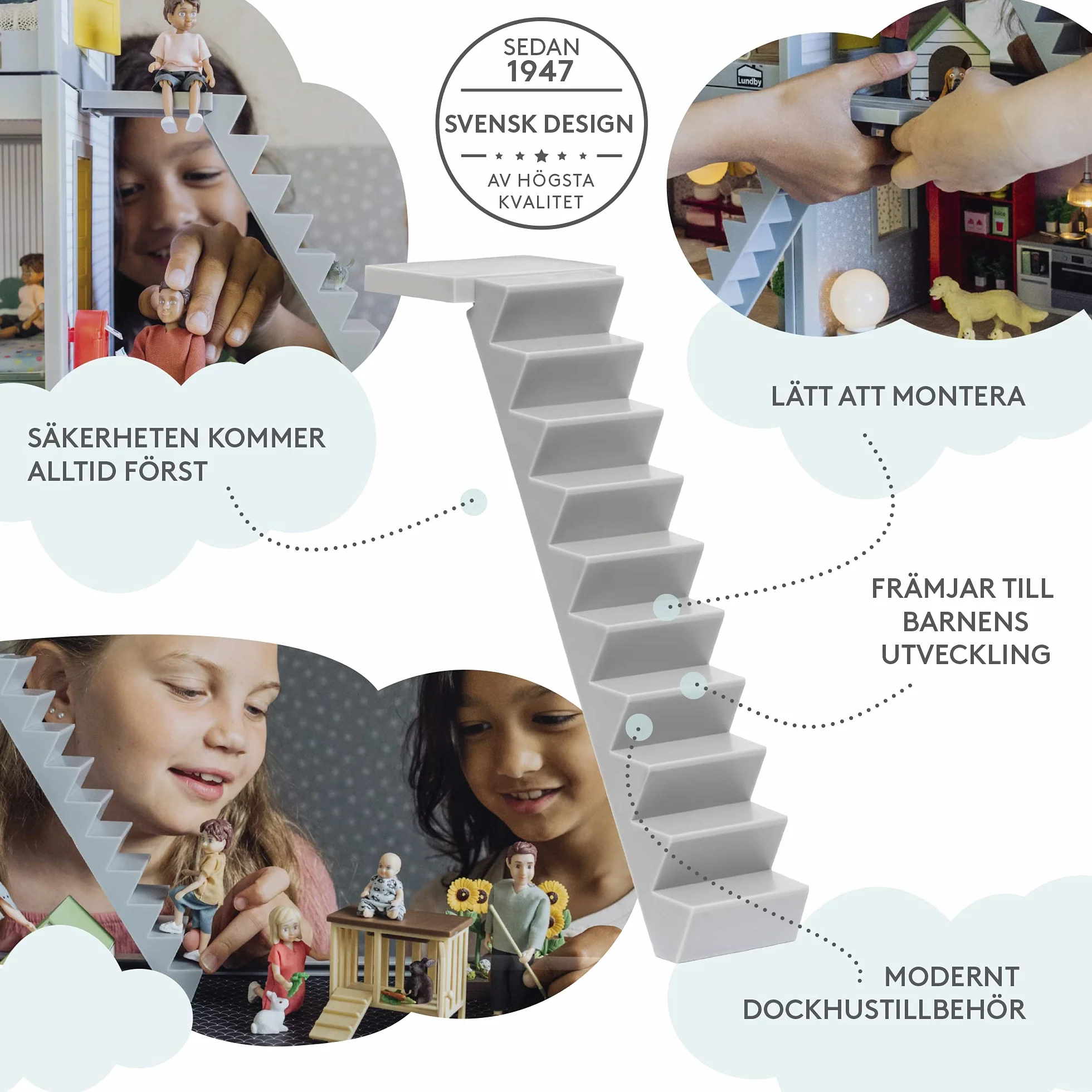 Lundby Akcesoria do domku dla lalek – schody do domku dla lalek – 20,5 cm, schody, dla mini lalek 11 cm, wiek 3+, skala 1:18