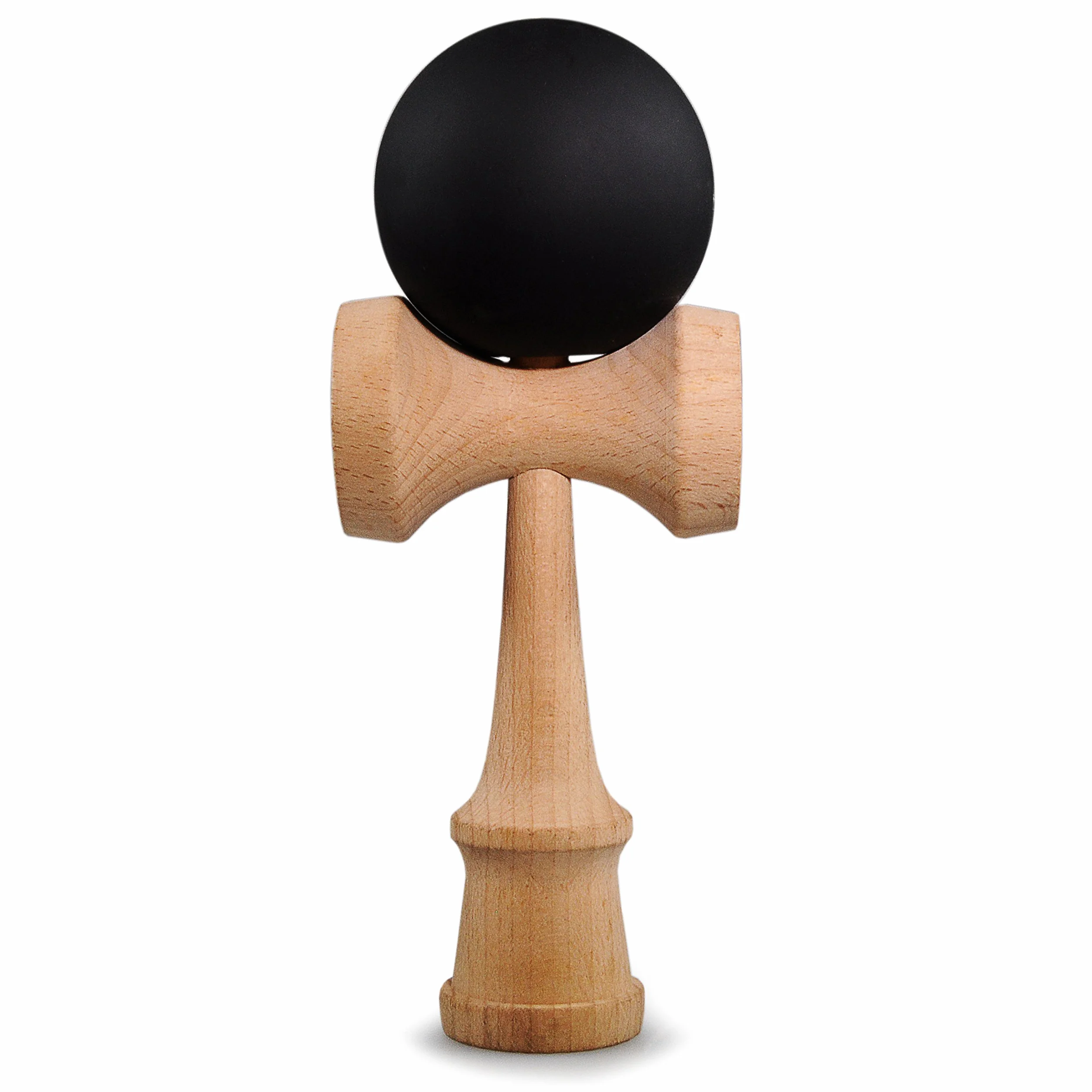 Ganzoo Kendama drewniana bukowa, tradycyjna japońska gra do balansowania i zręczności, uchwyt ergonomiczny, 3 talerze, kula 6 cm na sznurku nylonowym, szer. 6,8 cm, czarny + drewno