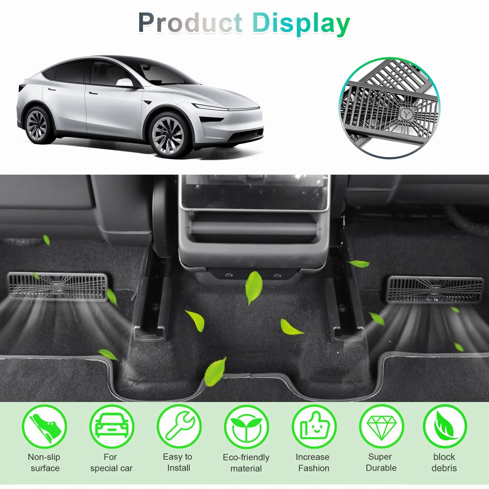 GAFAT Tesla Model Y Juniper 2025 2026 Osłona Wentylacyjna Air Vent Ochrona Wylotu Powietrza Klimatyzacji Pod Siedzeniem Akcesoria