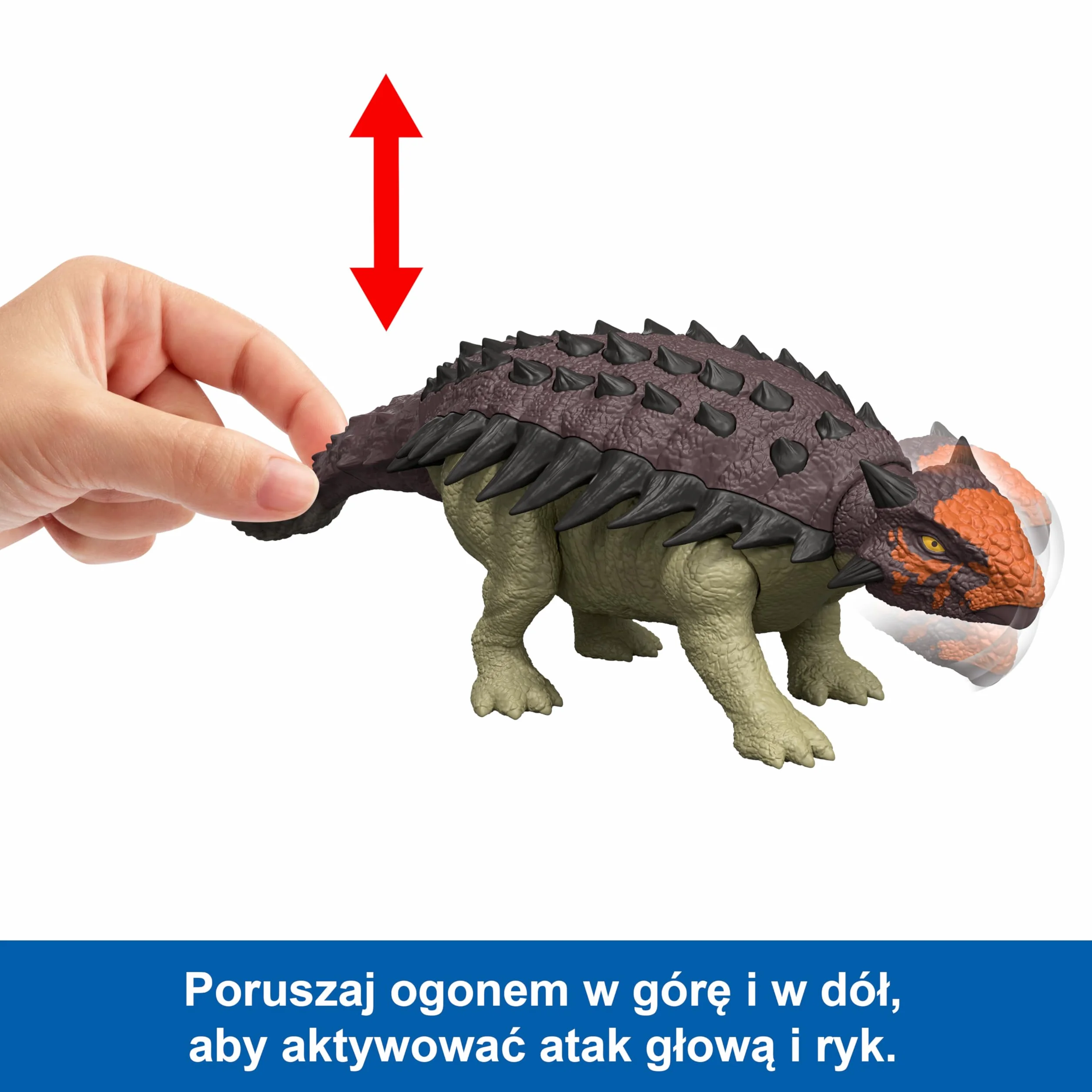 Mattel Jurassic World Rebirth Odrodzenie Ankylozaur Ryczący dinozaur Figurka dinozaura z wielokierunkowym atakiem paszczą i dźwiękiem, do ustawiania w różnych pozach, zabawka dinozaur, JGB90
