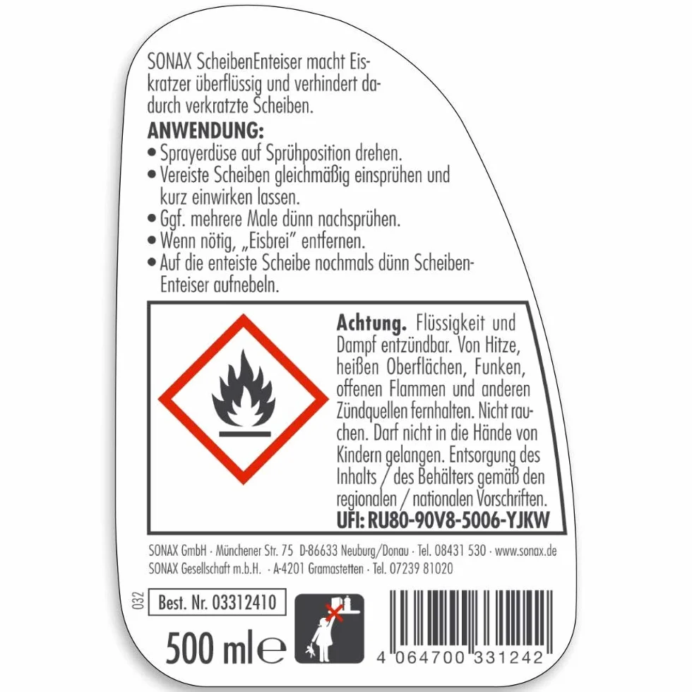 SONAX Odmrażacz do szyb (500 ml) błyskawicznie odmrażanie szyb bez zarysowań i zapewnia dobrą widoczność w zimie, nr art. 03312410