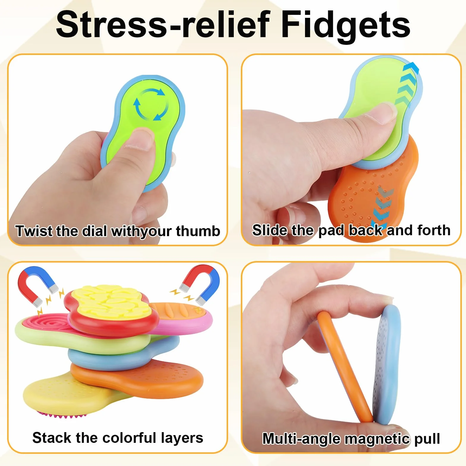 Fidget Toys Magnetyczne suwaki, zestaw 6 zabawek sensorycznych, miękkie silikonowe kamienie sensoryczne do koncentracji i relaksu, dla osób z autyzmem, ADHD, antystresowe, dla dorosłych i dzieci