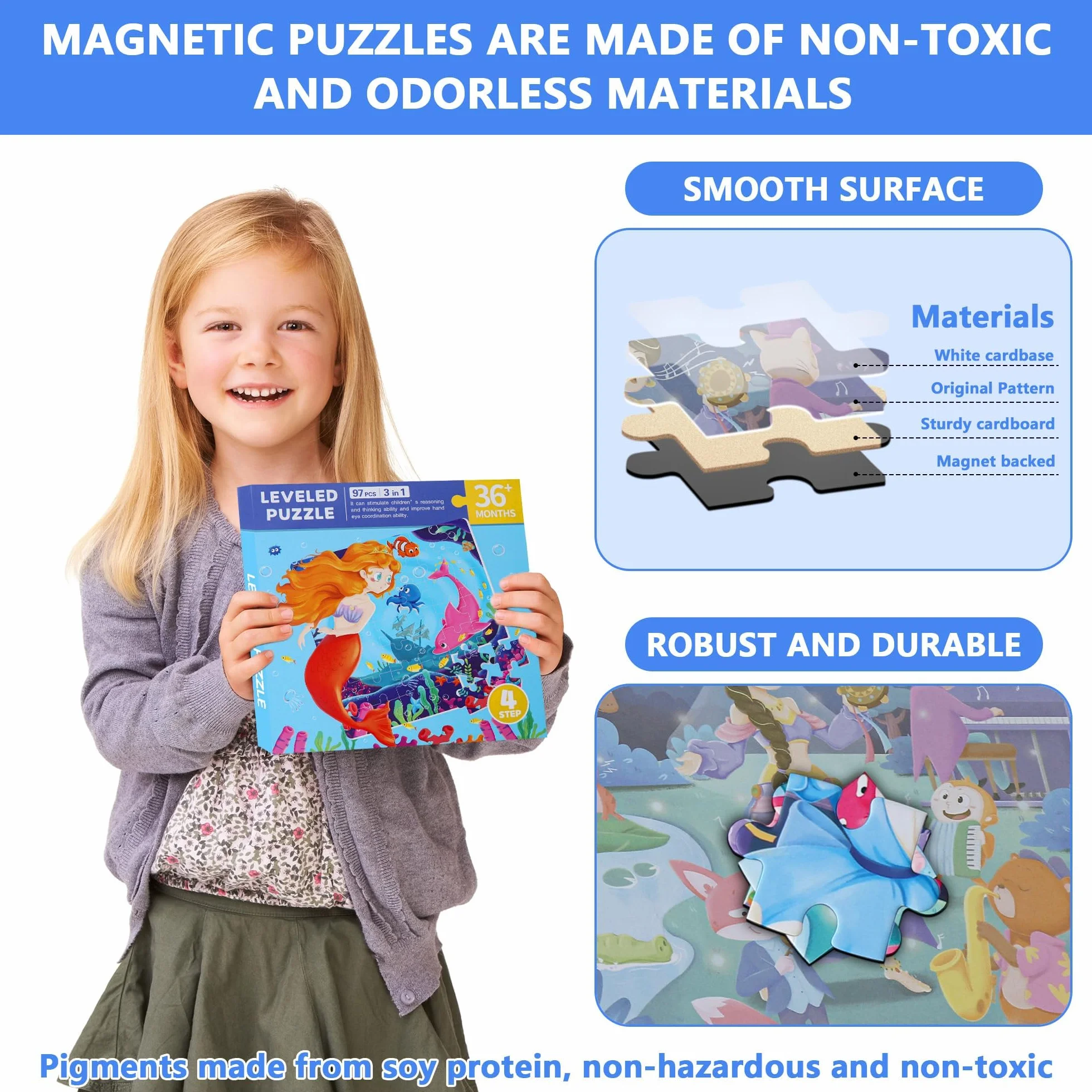 Puzzle dla dzieci, magnetyczne puzzle, bajkowe puzzle dla dzieci, gry podróżne, dla dzieci od 3 lat, zabawka edukacyjna, 97 elementów, magnetyczne puzzle do podróży, dla dzieci, prezent i gry dla