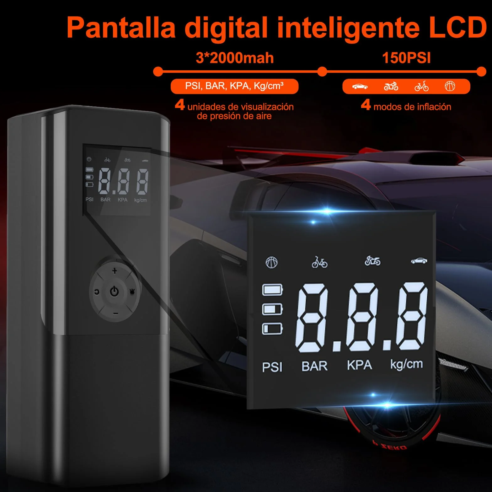 Mini Kompresor Powietrza Przenośny 150 PSI Elektryczna Pompa Powietrza Akumulatorowa 6000 mAh z Ekran LCD Lampą LED