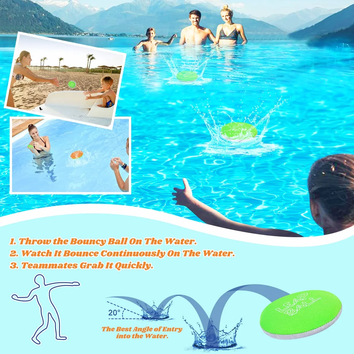 Ryaco Leap Water Bouncing Ball-4 Pack Bouncing Ball Zabawki plażowe dla wszystkich grup wiekowych ekstremalna zabawa w wodzie z przyjaciółmi i rodziną na plaży nad jeziorem