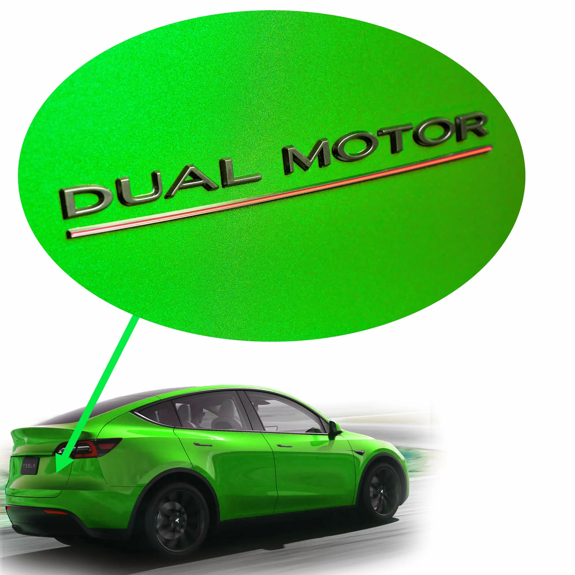 Emblemat Dual Motor czarny matowy z czerwonym podkreśleniem do Tesla Model Y/3