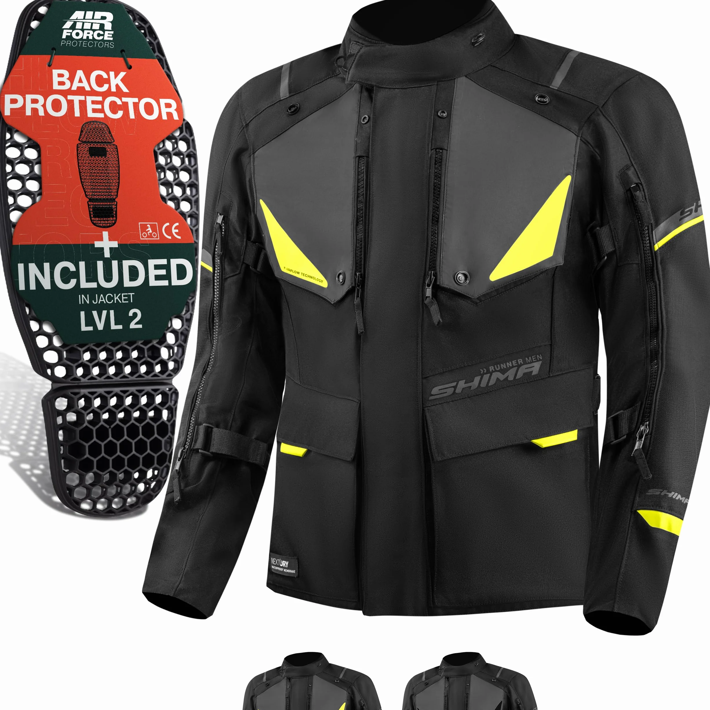 SHIMA RUNNER Kurtka motocyklowa AIRFORCE z ochraniaczem na plecy wodoodporna lekka opancerzona męska fluo M
