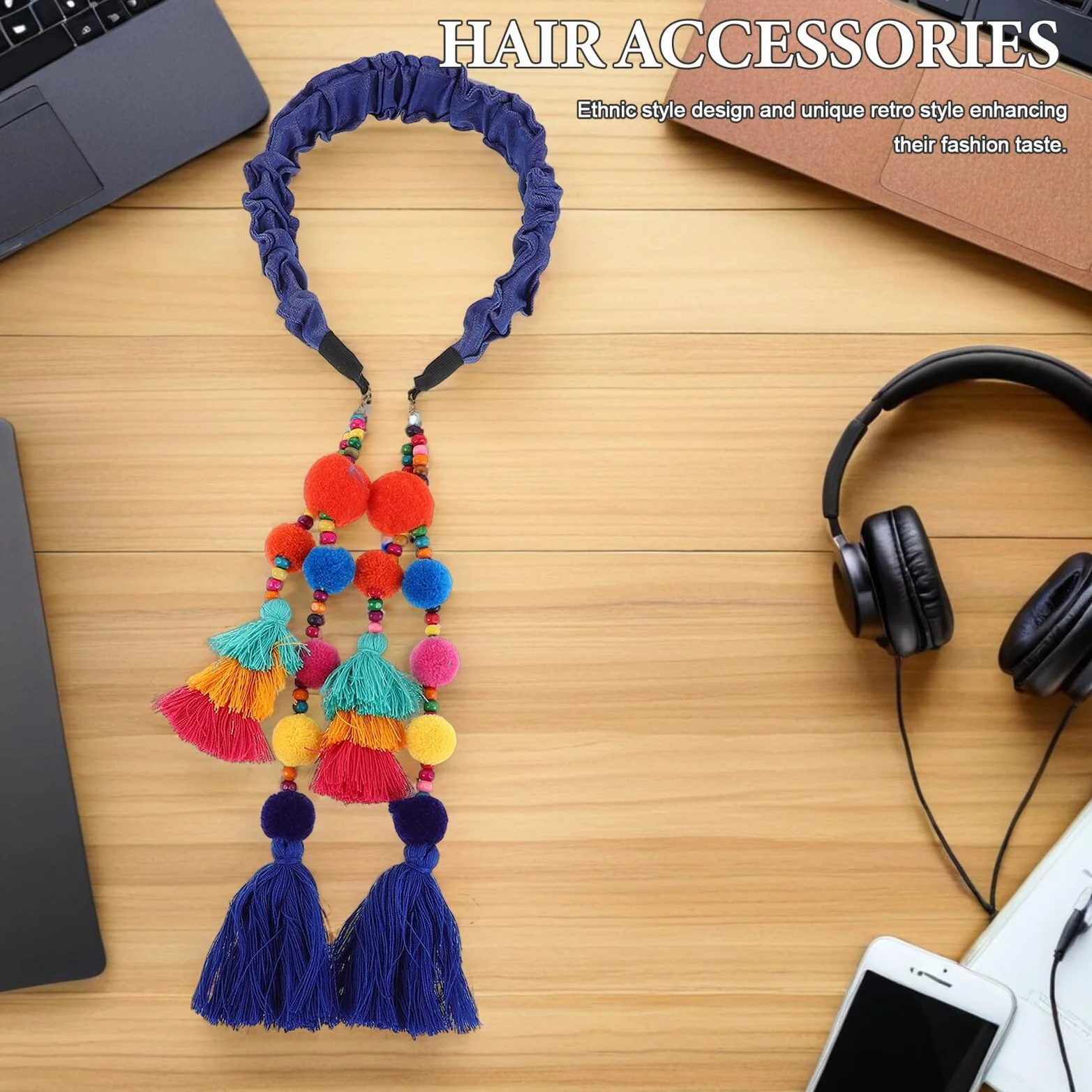 Headbands for Vintage Wide Hair Band with Tassels And Pom Poms Soft Breathable Ethnic Style Hair Accessories