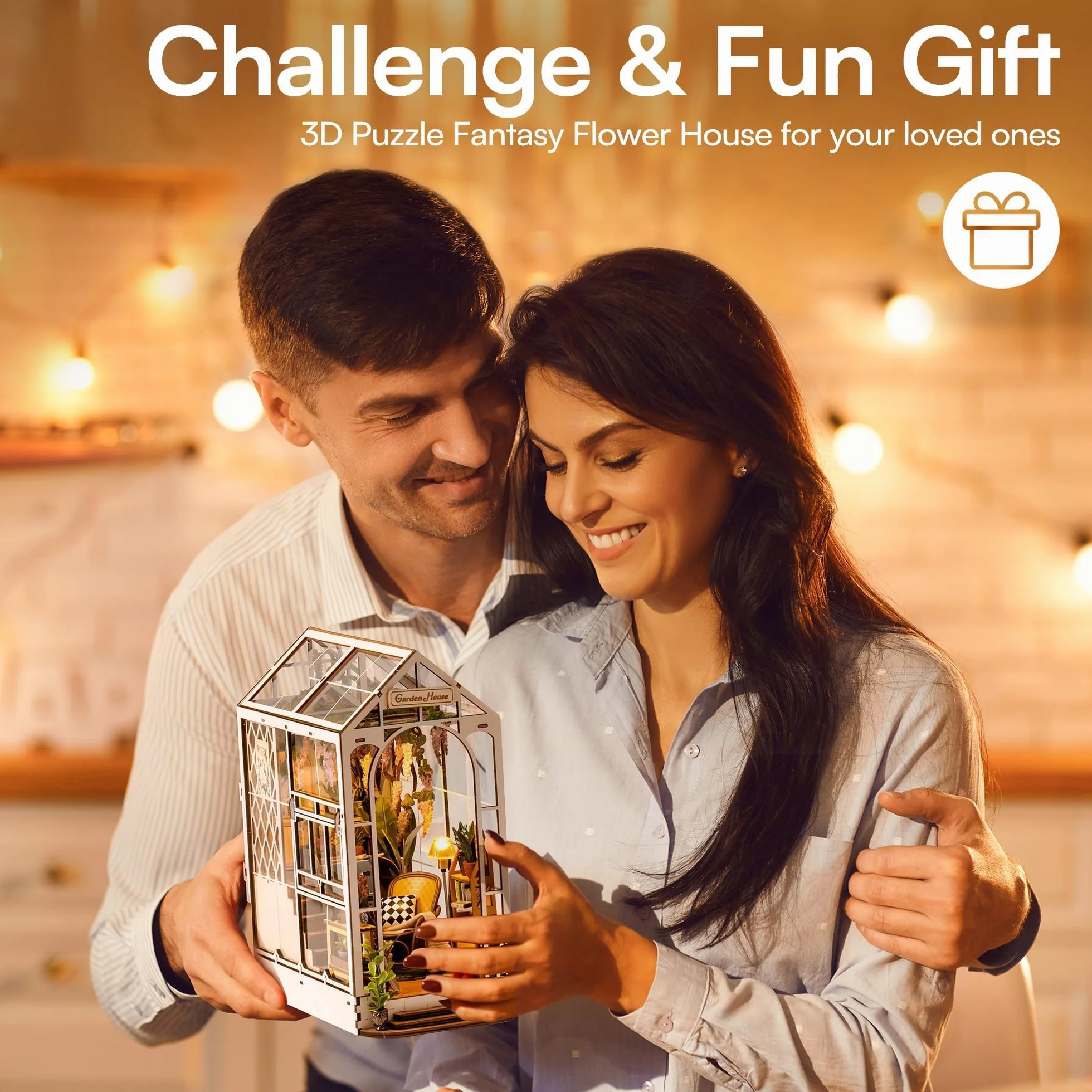 ROBOTIME Book Nook Kit domek ogrodowy ze światłami LED, zestaw do samodzielnego wykonania miniaturowy domek dla lalek 3D, drewniane puzzle, Booknook, półka na książki, dekoracja, prezent