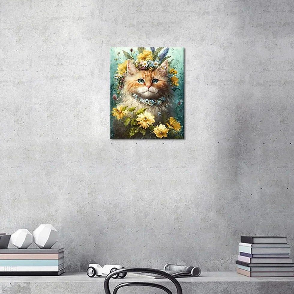 TISHIRON Zestaw do malowania po numerach, abstrakcja, dla dorosłych, śliczny kotek, kwiaty, DIY, obraz na płótnie, malarstwo akrylowe, olejne rękodzieło, 40 x 50 cm