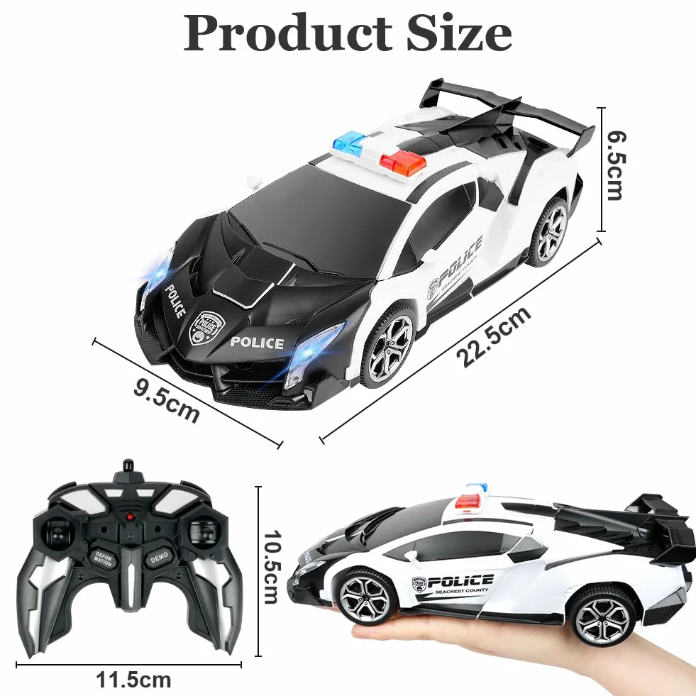 HOTUT Transform Toys 2 w 1 zdalnie sterowany samochód RC policji z 360 obrotami i chłodnym światłem, ładowalny 2,4 GHz zabawka dla chłopców od 6 lat