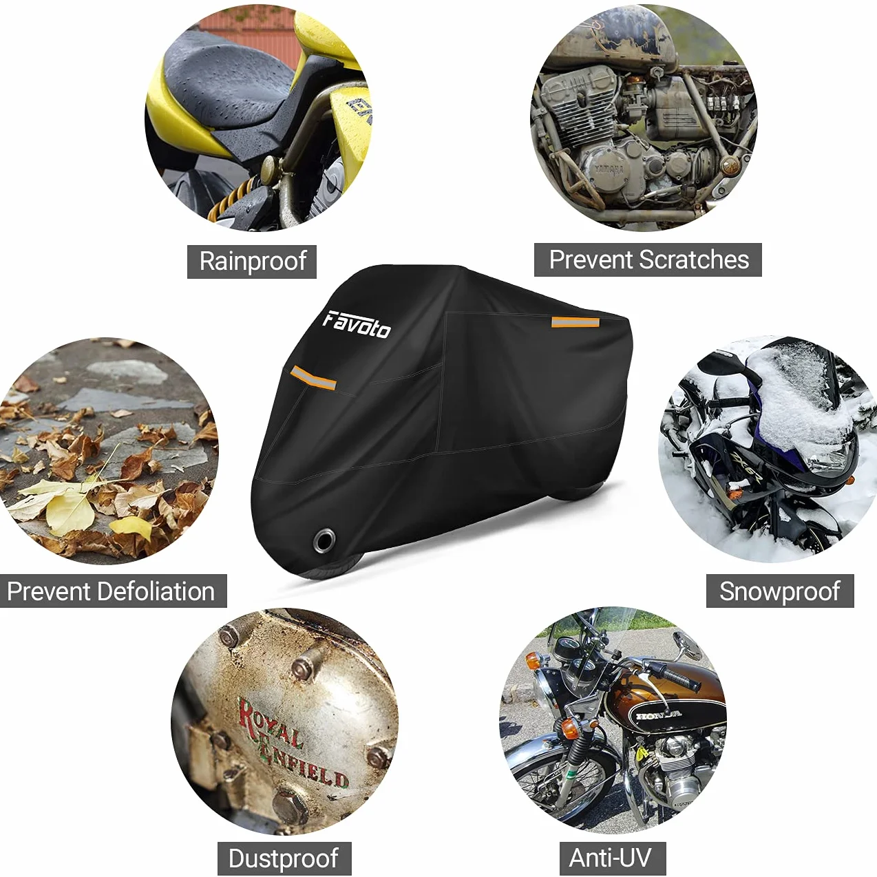 Favoto Pokrowiec na motocykl XXXXL 210T Oxford wodoodporny pyłoszczelny 295x105x125 cm