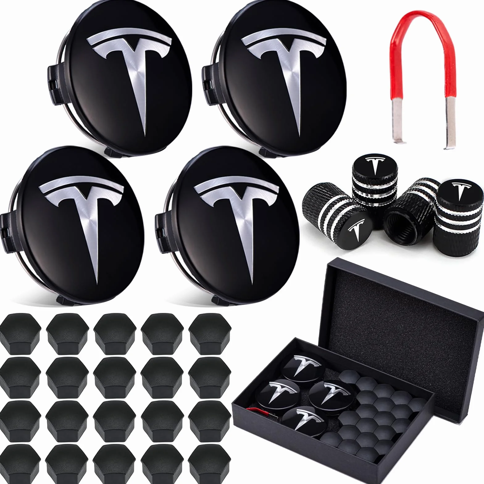 LEKEFETO Zestaw kołpaków Center do Tesla Model 3, Model Y, Model X, Model S