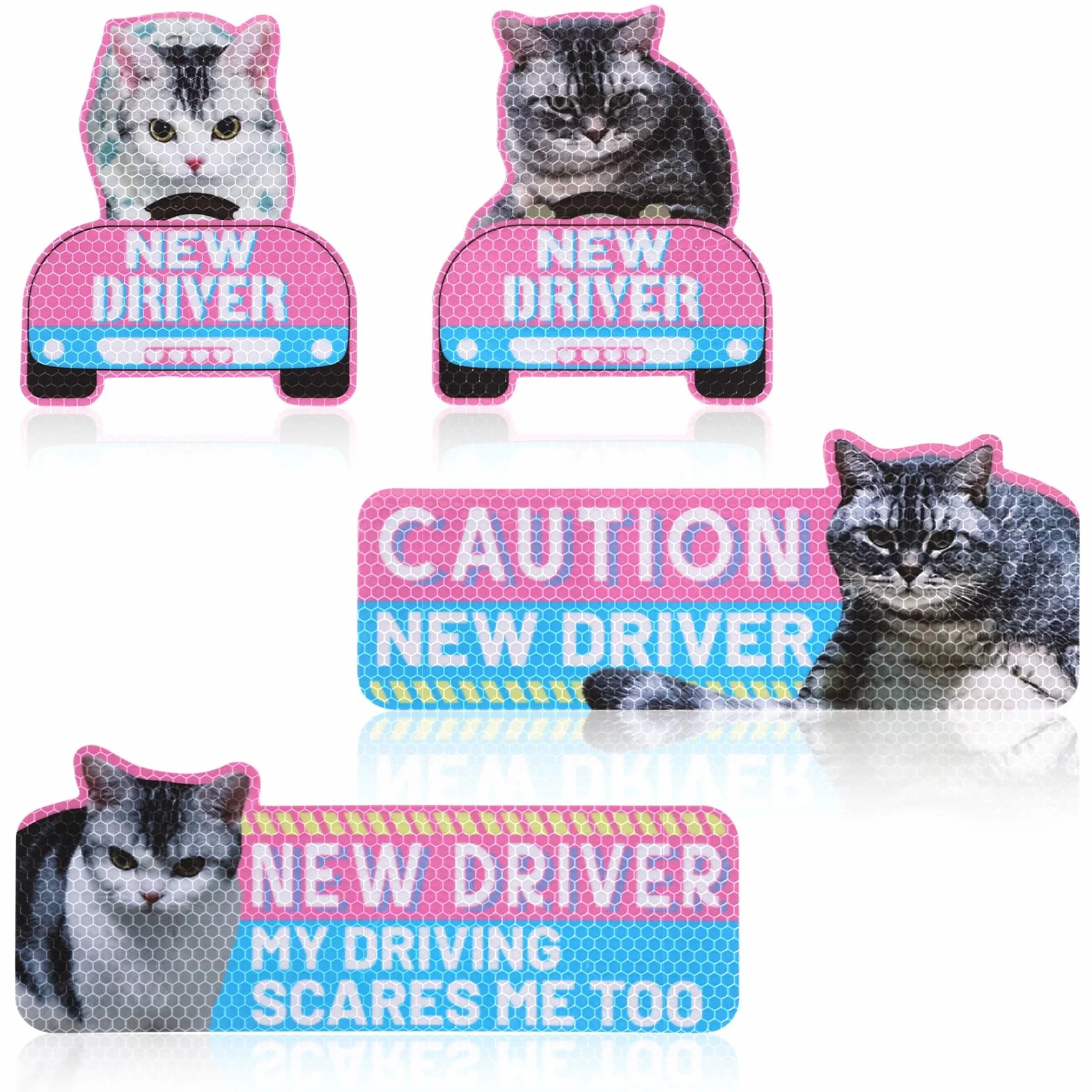 4szt Magnesów Samochodowych Kotem New Driver, Poważne Kociaki Odblaskowe Znaki Ostrzegawcze New Driver Użytku Naklejki Bezpieczeństwa Zderzak Magnetyczne Naklejki Samochodowe Prezent