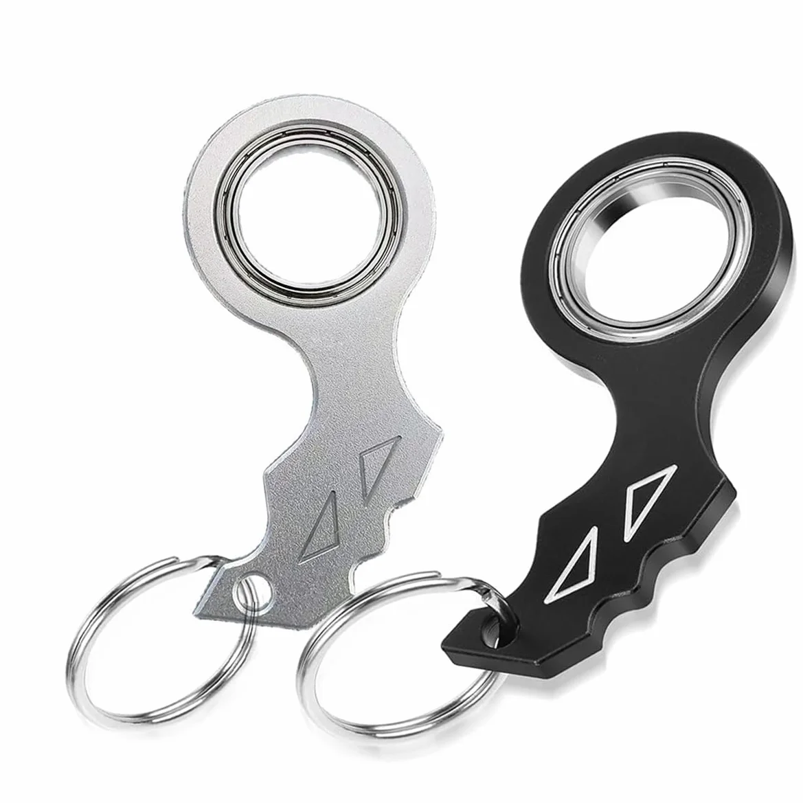 Amacoam Breloczek do kluczy Spinner 2 sztuki, przenośny, spinner, do treningu palców, dla dzieci i dorosłych, do łagodzenia lęku, czarny, M