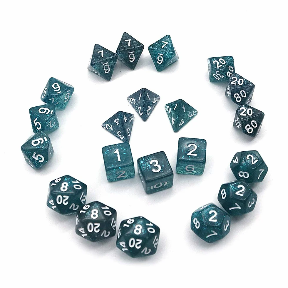DollaTek Glitter Point Polyhedral Dice Set Gry sto?owe Ko?ci 3 zestawy ko?ci 3 x 7 (21 sztuk) Die Series D20 D12 D10 D8 D6 D4 DND DND RPG MTG Double Colors One Piece (niebieski)