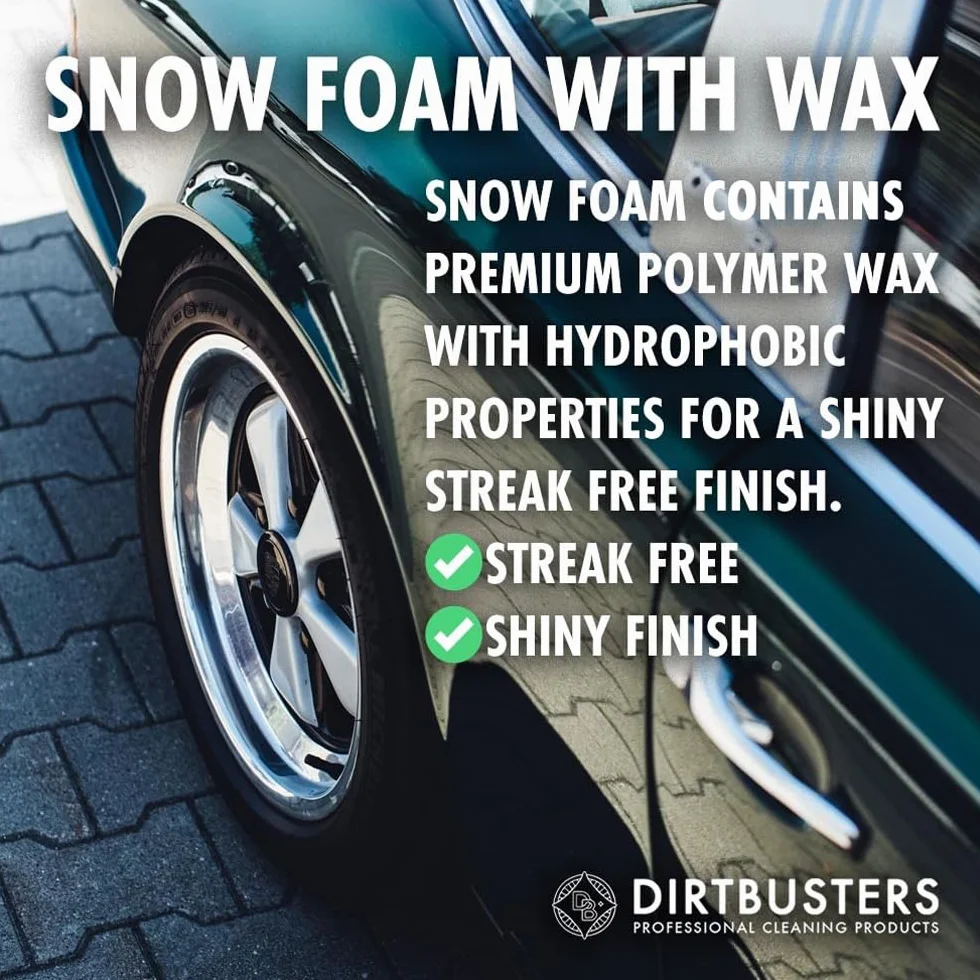 Dirtbusters Snow Foam Szampon samochodowy i wosk, mocna gruba pianka, środek do czyszczenia samochodu, nieżrący i bezpieczny, nadaje się do czyszczenia wszystkich zewnętrznych pojazdów, wanilia (5 l)