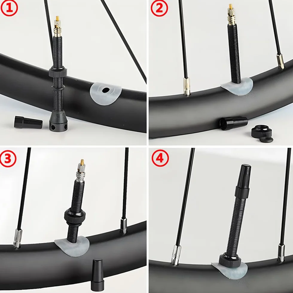 Zawory Presta Tubeless 44 mm ze stopu aluminium, bezdętkowe wentyle z usuwaczem wkładu i zaślepkami do opon rowerowych MTB