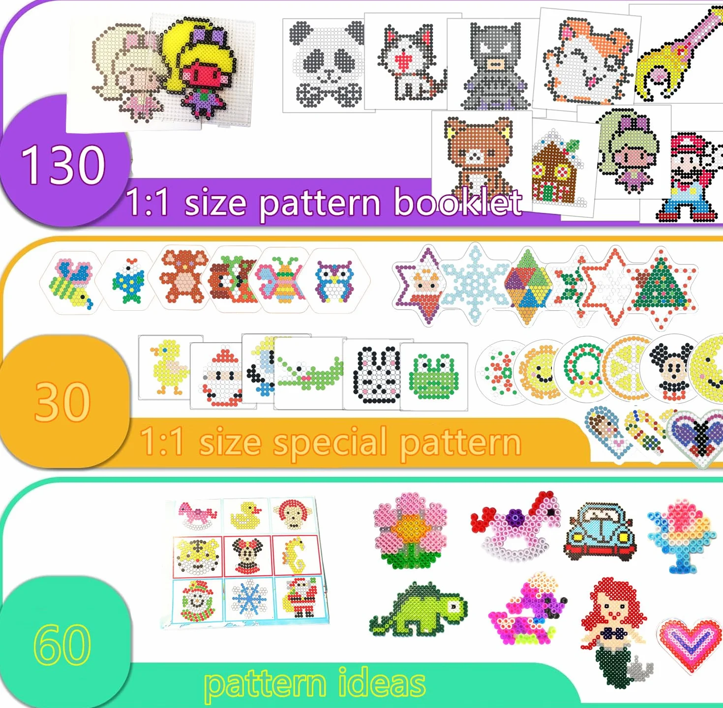 Vytung Zestaw koralików bezpiecznikowych, 36 kolorów, 5 mm, 220 kart, 6 pegboardów, zestaw koralików bezpiecznikowych dla dzieci, plastikowe koraliki i żelazko do zestawu koralików bezpiecznikowych,