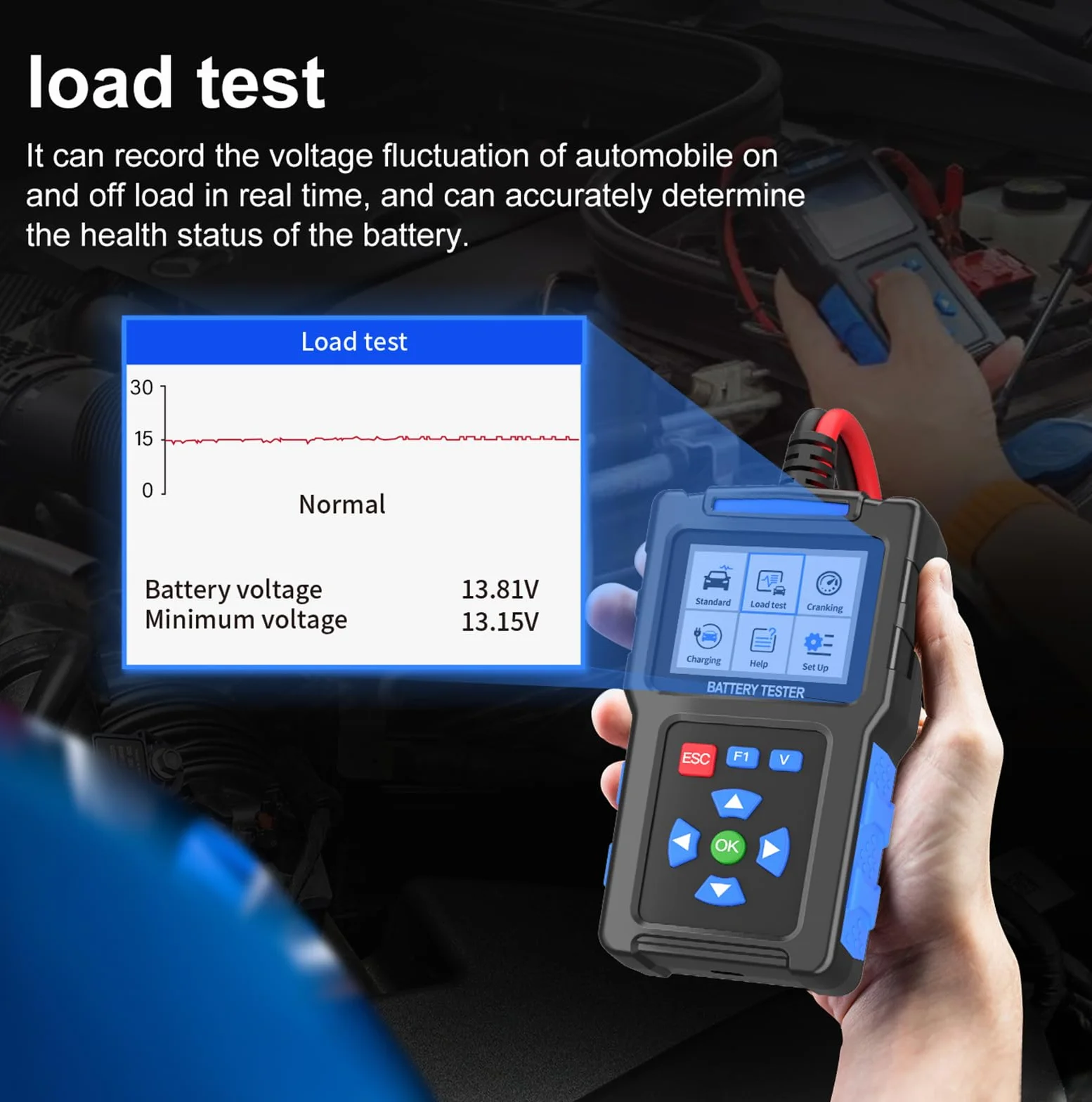 BT300 Tester akumulatora samochodowego 12V/24V 20-2000 CCA kolorowy wyświetlacz TFT 2,4 cala