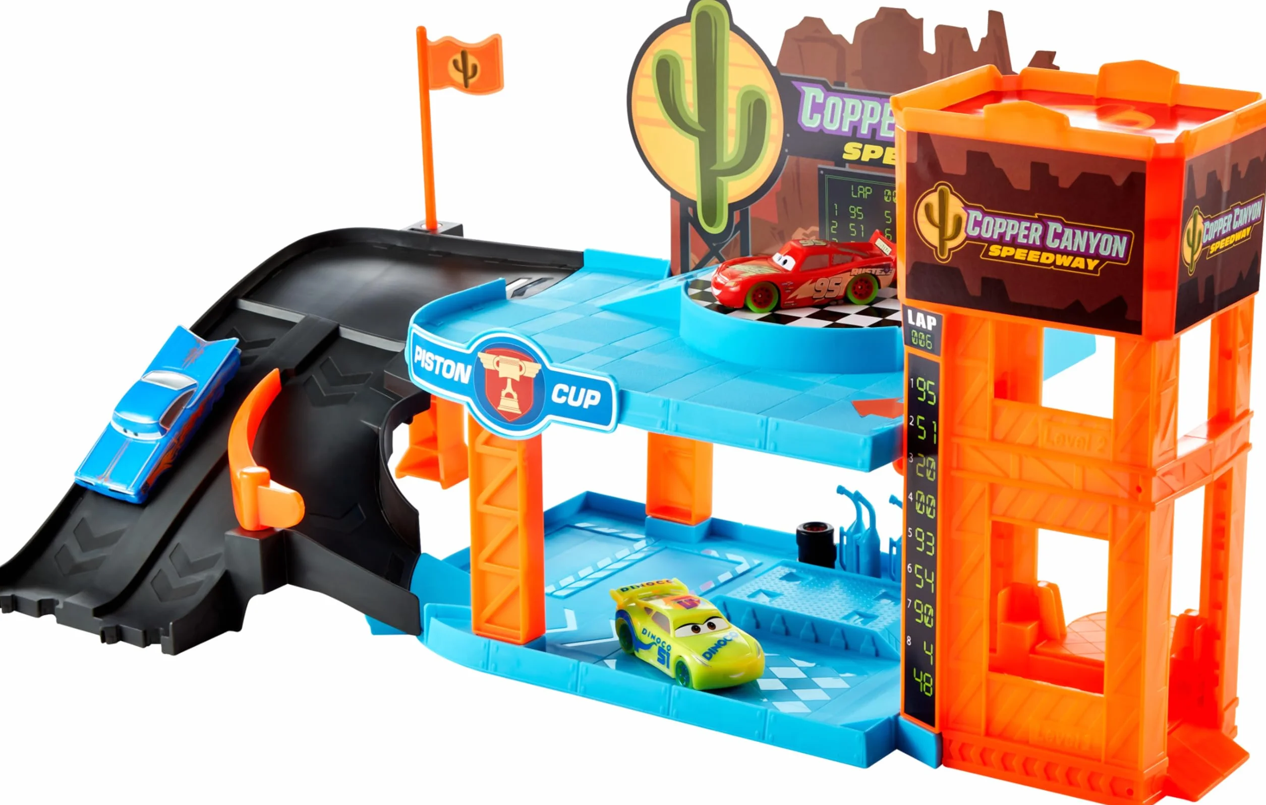Mattel Disney Pixar Cars Auta Glow Racers Garaż Copper Canyon Świecący w ciemności Zestaw z 3 samochodzikami w skali 1:55, HPX75