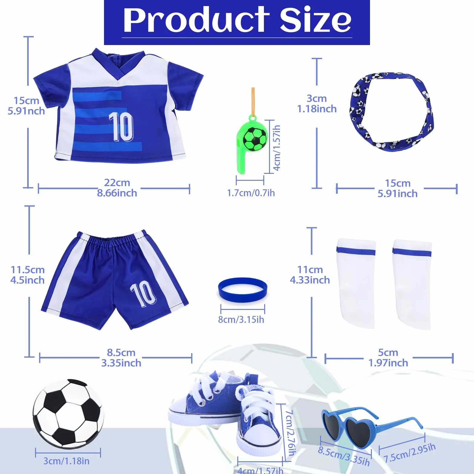 Ubranie dla lalek 35-43 cm stroje dla lalek, akcesoria dla lalek, 14 piłkarskich, modna odzież sportowa z topami, spodniami, opaskami do włosów, bransoletki, buty, okulary przeciwsłoneczne, skarpetki