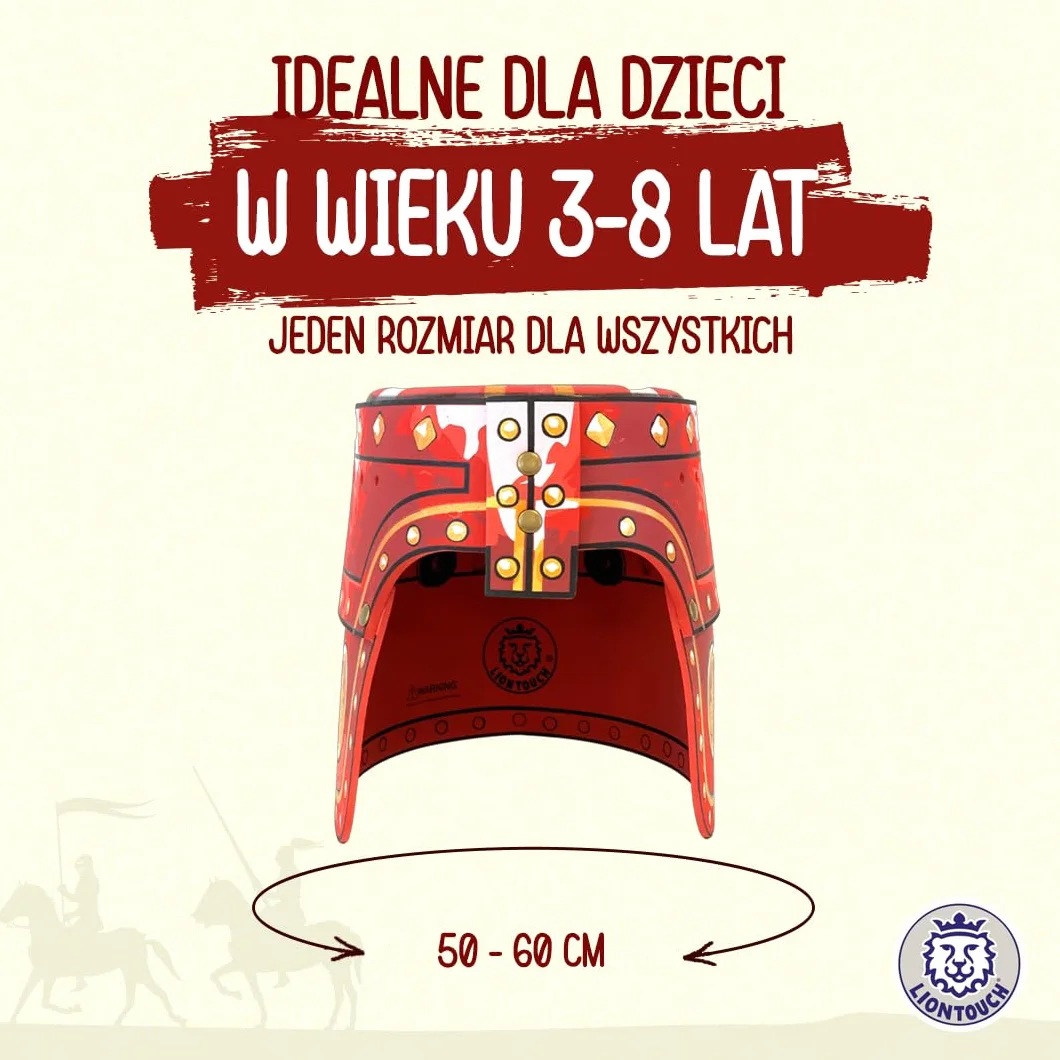 Liontouch Szlachetny kask rycerski, czerwony, średniowieczna zabawka do zabawy w formie pianki dla dzieci ze złotym lwem, trwała i bezpieczna zbroja, akcesorium do przebrania i kostiumów rycerza dla