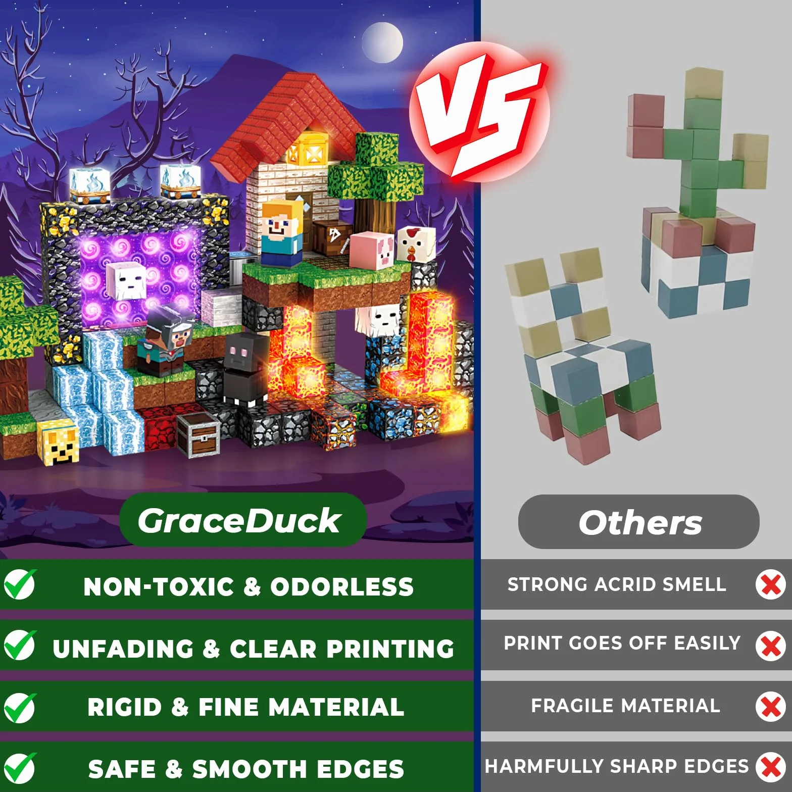 GraceDuck zestaw magnetycznych klocków, portal leśny, 200 części, lawa i portal, buduj magnetyczne bloki do gry, klocki magnetyczne, kreatywna zabawka Montessori od 3+ lat, magnetyczne bloki STEM