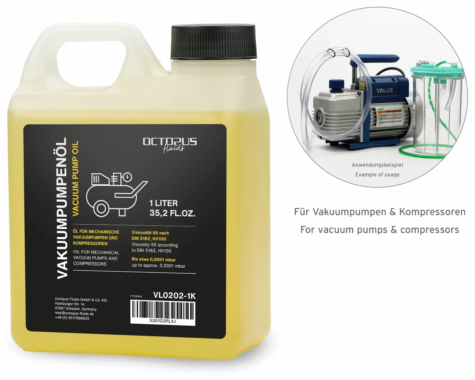 Octopus 1000 ml olej do pomp próżniowych 1 litr olej do pomp próżniowych olej do pomp próżniowych HV100 olej maszynowy