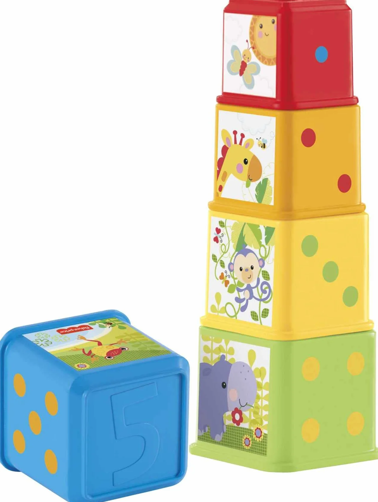 Fisher-Price Stack & Explore Blocks, set of 5, baby stacking and nesting toys, for infants ages 6 months and up, CDC52