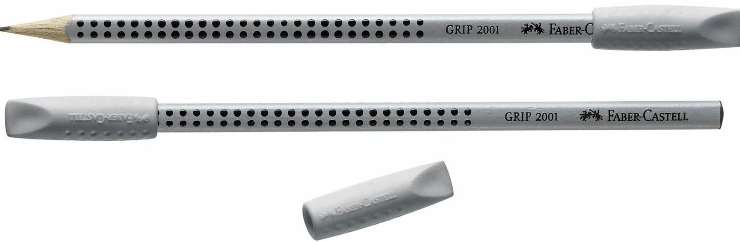 Gumki do ścierania Grip szare 2 sztuki, Faber-Castell + 2 ołówki HB