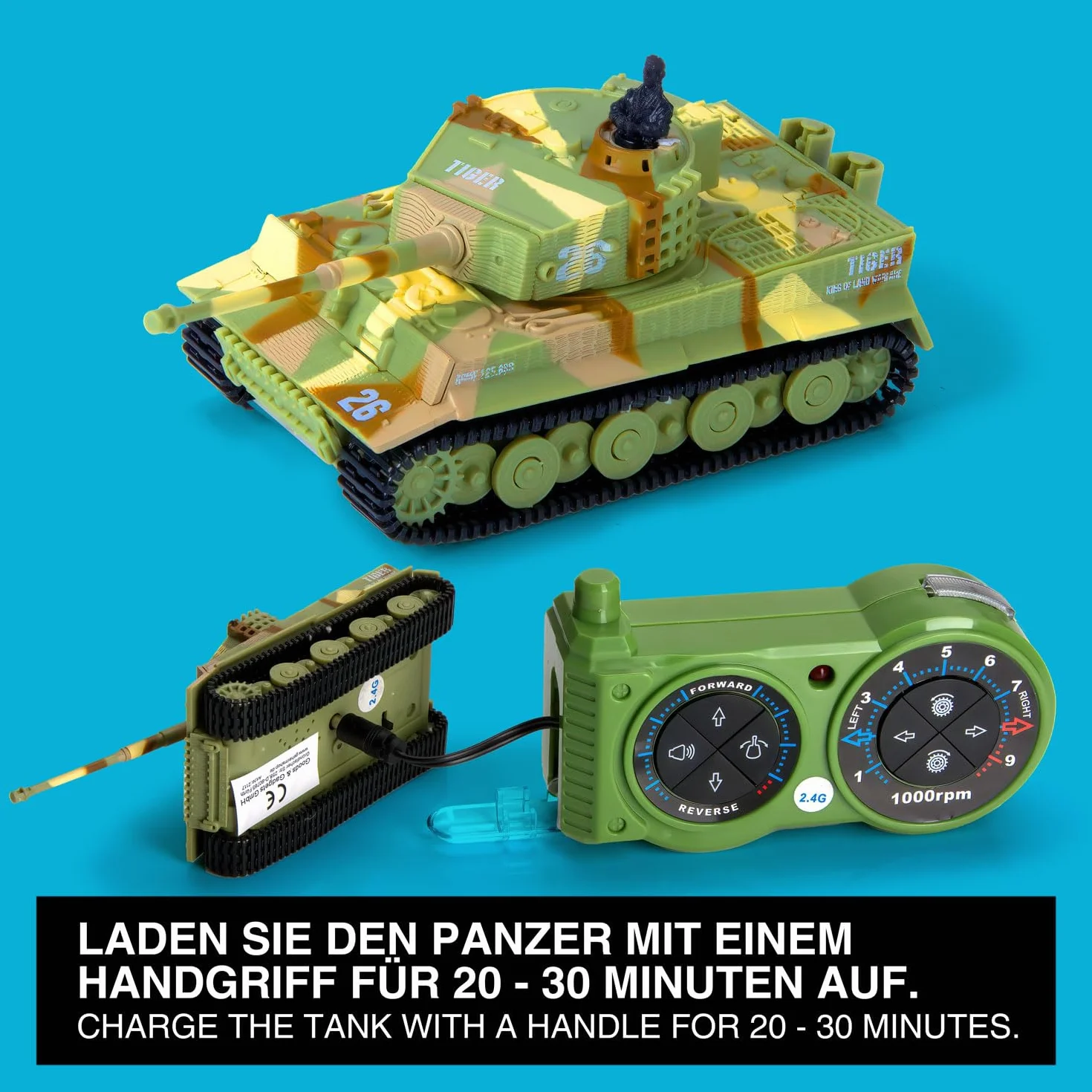 Zdalnie sterowany mini czołg RC German Tiger I – model R/C Battltank z funkcją strzału, dźwiękiem i światłem – skala 1:72 (zestaw 2 szt.)
