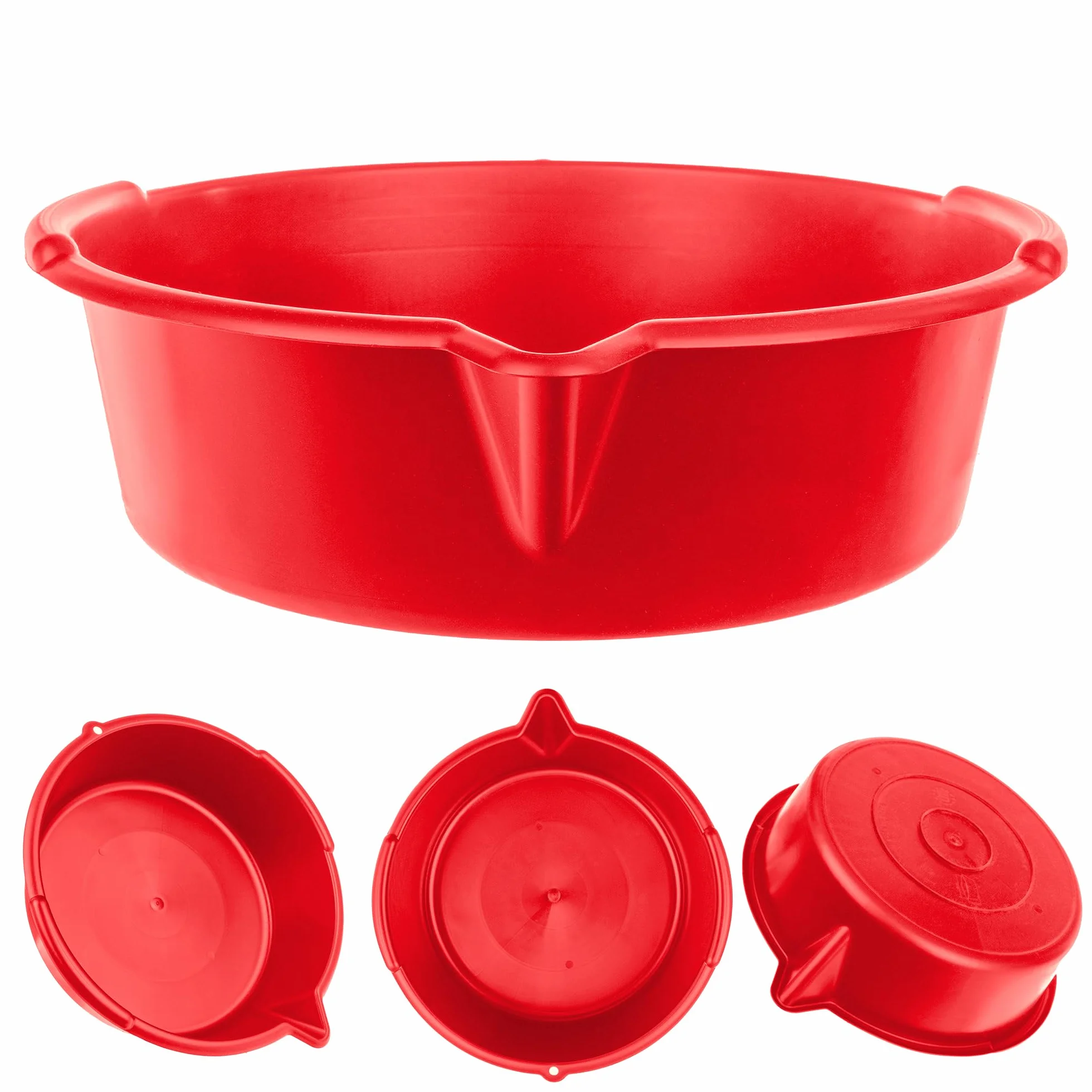 KADAX Brytfanna na olej ze zlewakiem 8L, wanna do spuszczania oleju śr. 39 cm, wielofunkcyjna wanna z tworzywa sztucznego, wanna do czyszczenia do zmiany oleju z uchwytami (czerwona)