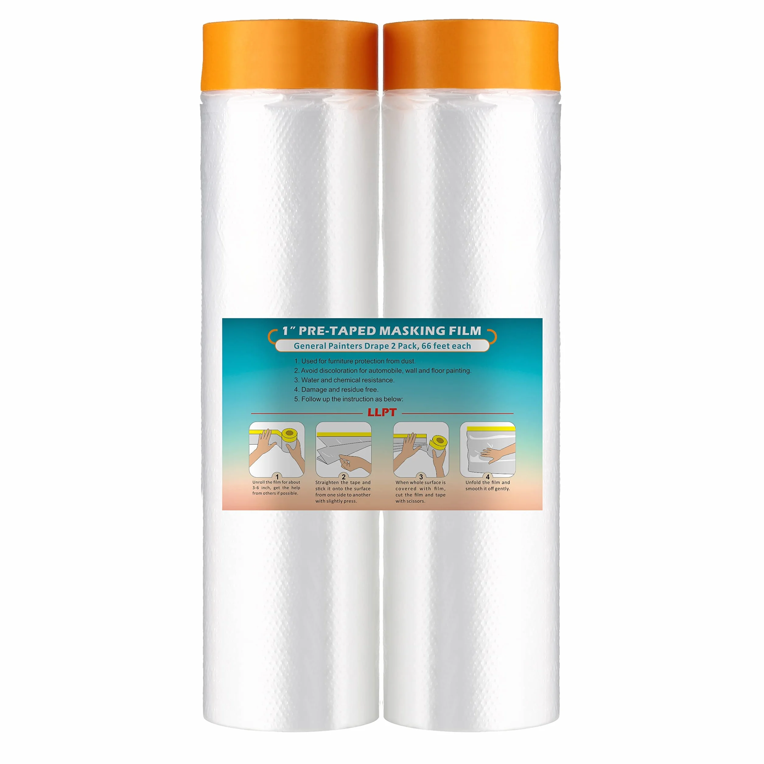LLPT Ruban adhésif film masquage 270 cm x 20 m Lot de 2 protection peinture meubles muraux