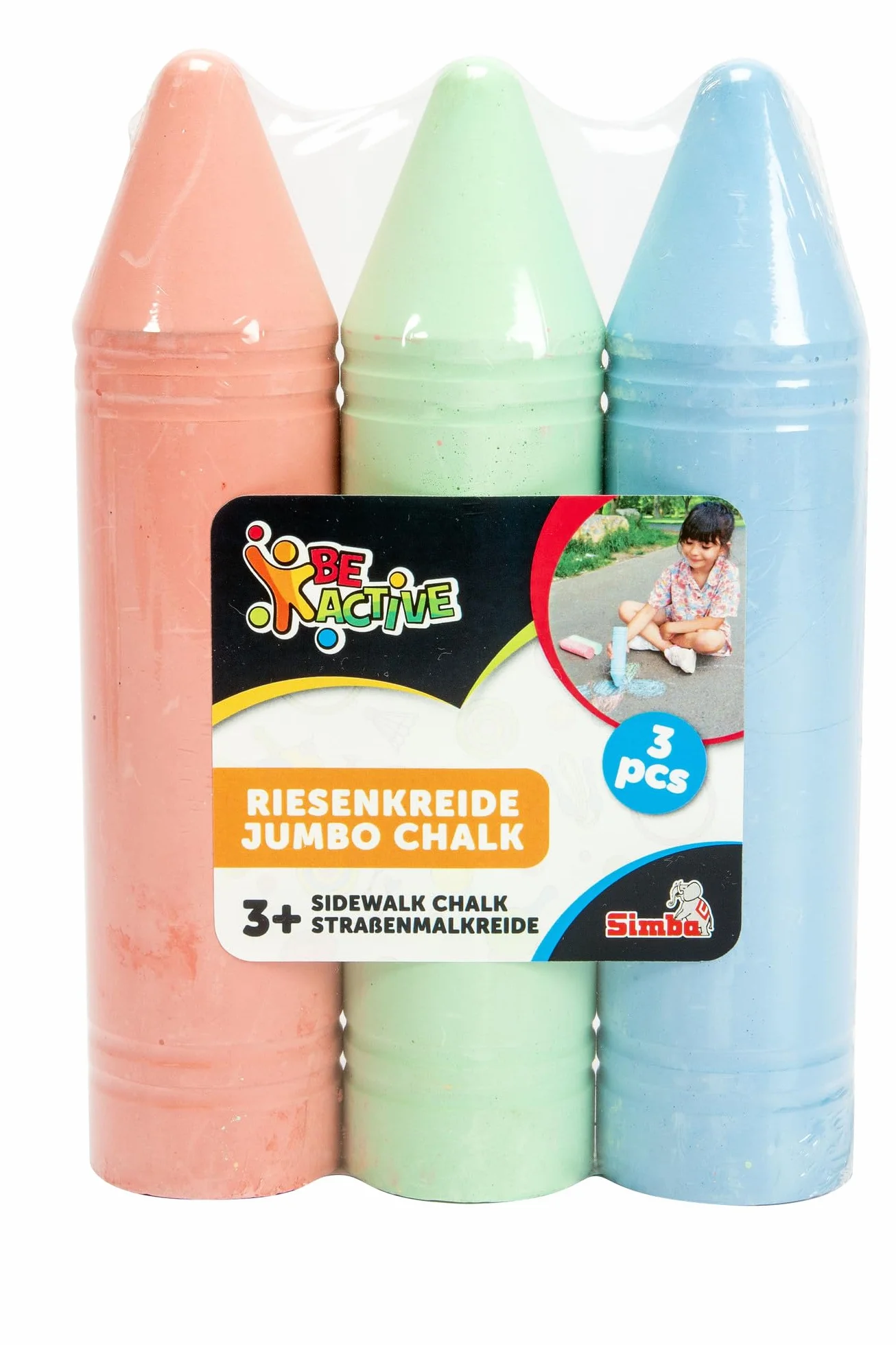 SIMBA 106336213 3 kredy uliczne Jumbo, 3 kolory: niebieski, czerwony, zielony, 4,5 x 19 cm, od 3 lat