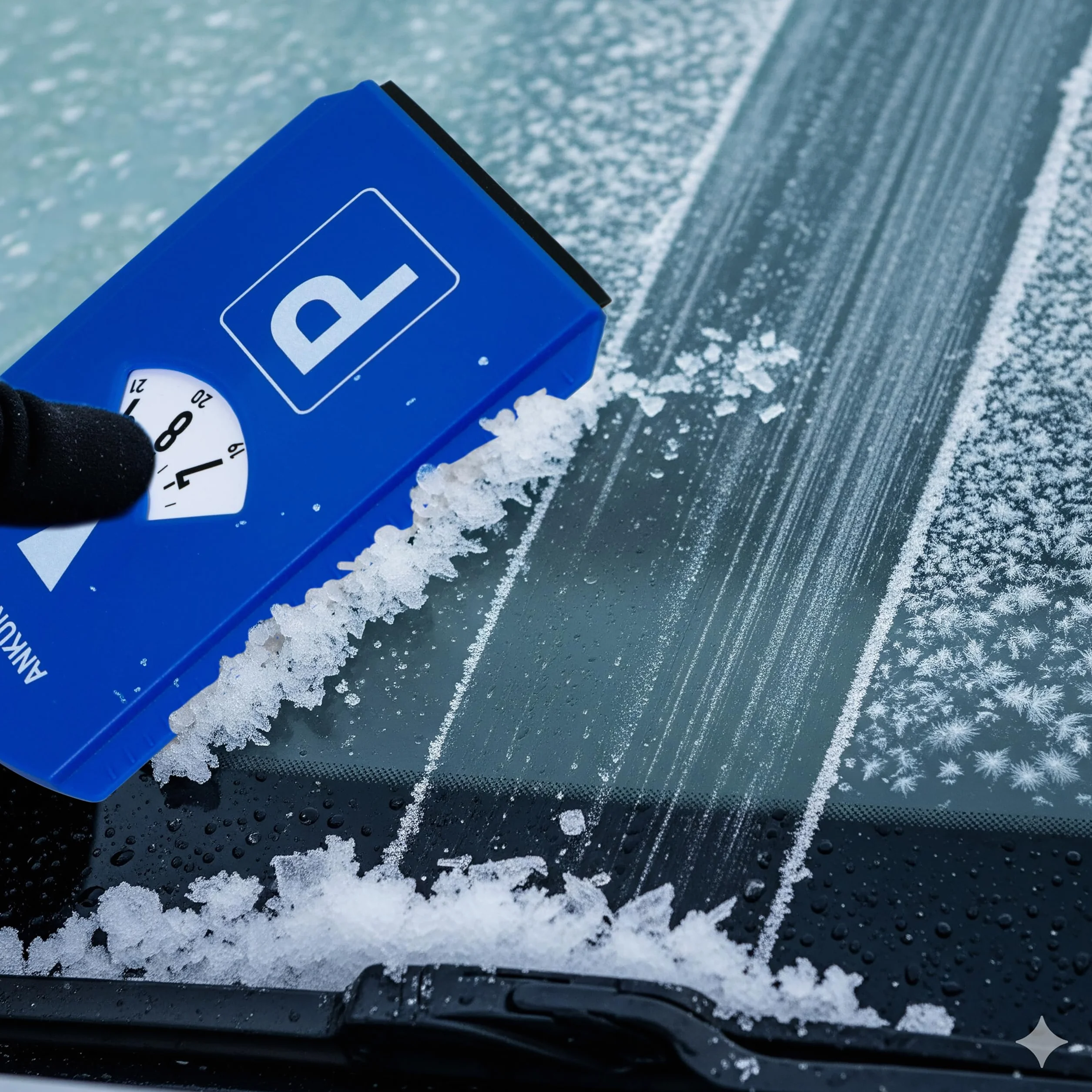 BIGtec Tarcza parkingowa z skrobaczką do lodu, skrobaczka do pisania, miernik profilu opon, żeton do wózków zakupowych, żeton na zakupy, skrobaczka do śniegu, do samochodów osobowych i ciężarowych