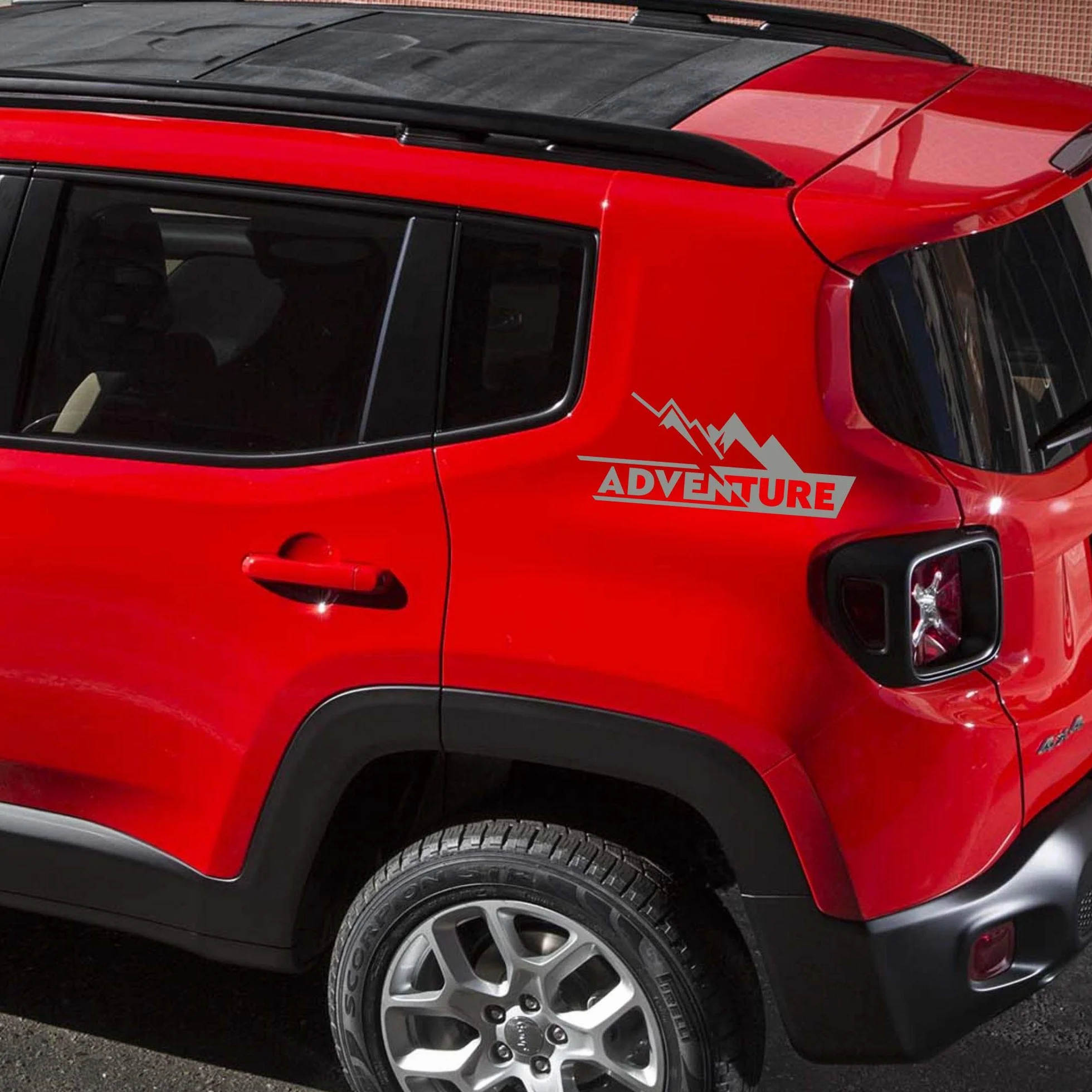 Naklejki Adventure 4x4 Off Road 19x11,5 cm Zestaw 2 Sztuk Winylowe Odporne na Deszcz i Słońce Srebrny