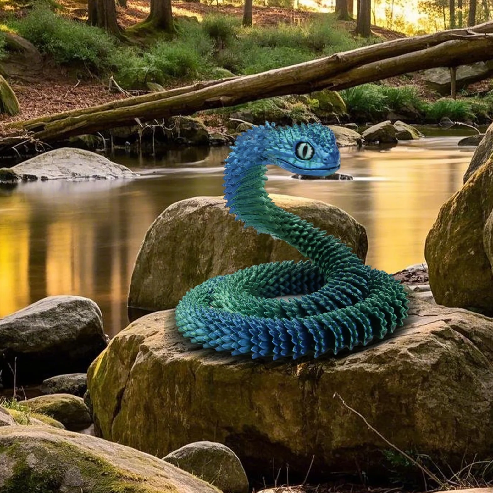 Joycabin Zabawka z nadrukiem 3D, 60 cm, elastyczny wąż Fidget Toys, model węża, zabawki z nadrukiem 3D, zabawka dla dzieci, na biurko, do mieszkania (niebiesko-zielony)