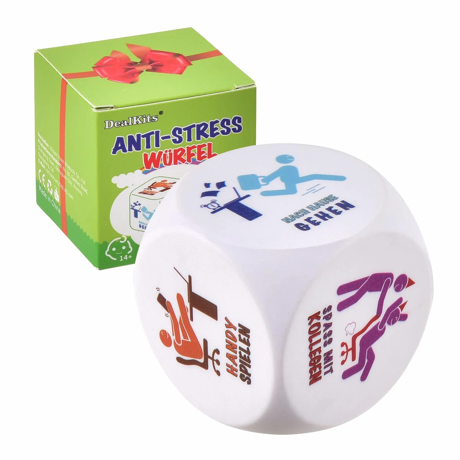 DealKits Biurowe kostki antystresowe, kolorowe kostki do redukcji stresu z 6 zabawnymi akcjami, zabawna zabawka antystresowa, prezent na pożegnanie, prezent dla kolegów, prezent z pudełkiem na prezent