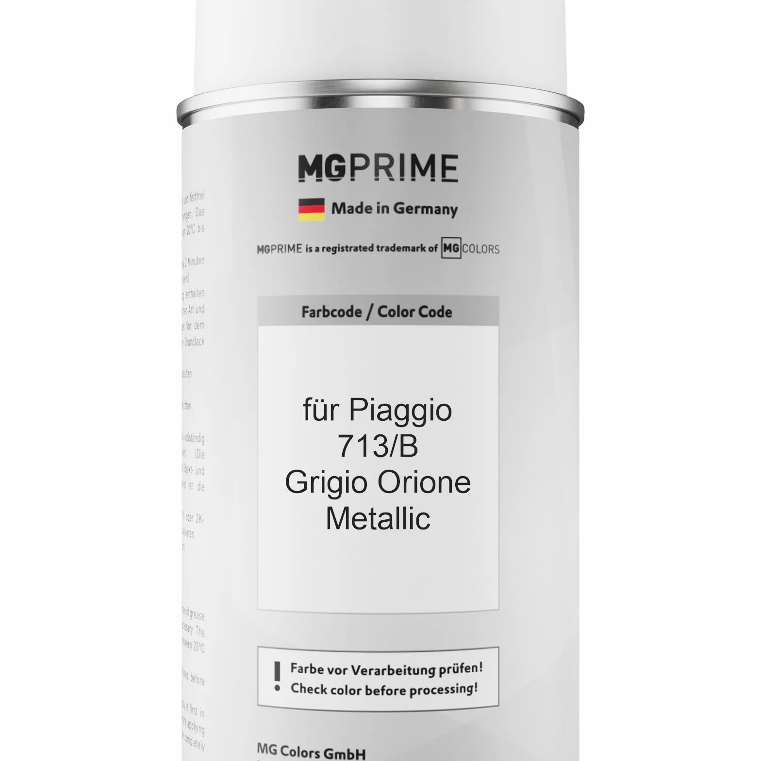 MG PRIME Lakier samochodowy Puszka z aerozolem dla Piaggio 713/B Grigio Orione Metallic Puszka z aerozolem bazowym 400ml
