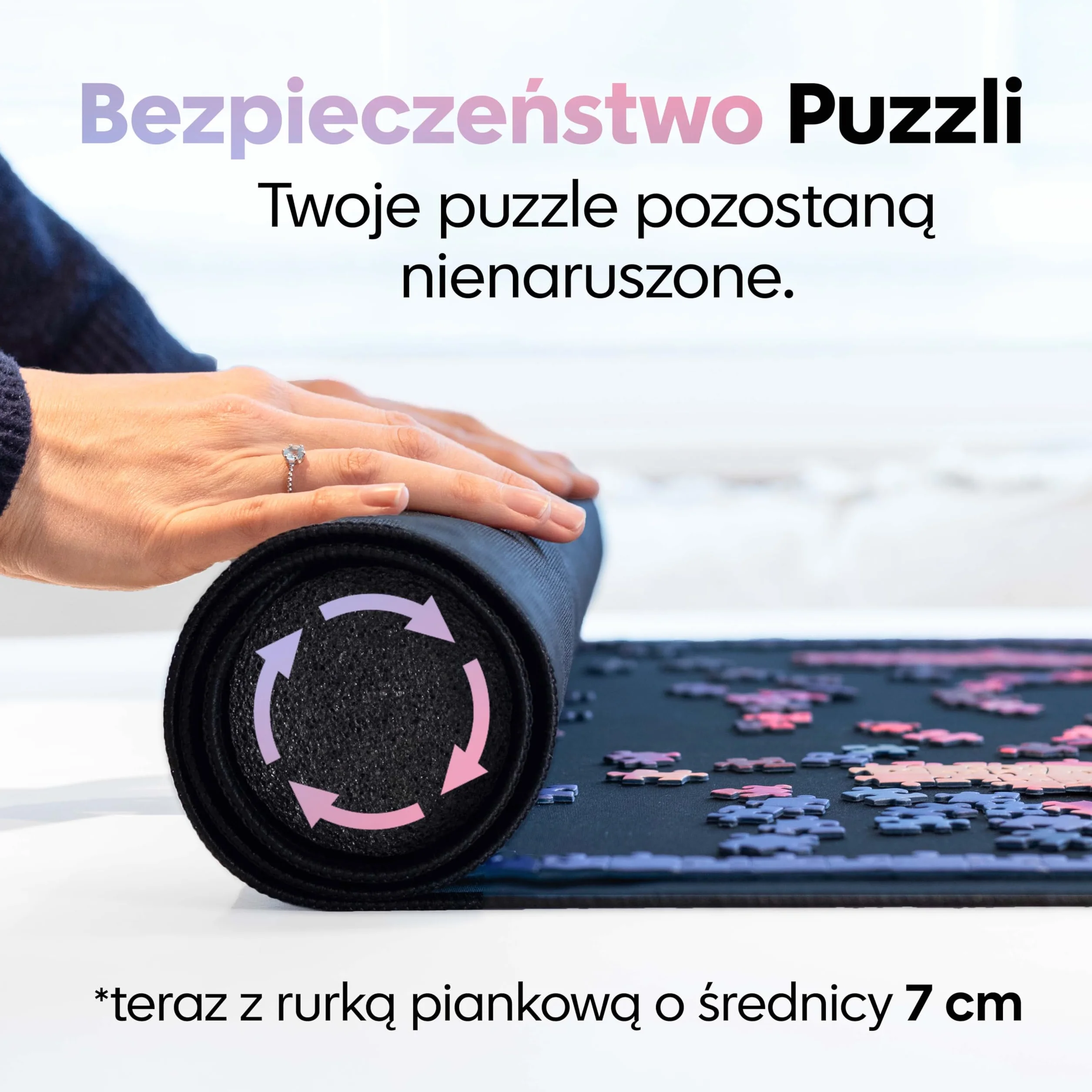 Puzzlup Mata do Układania Puzzli do 1500 Elementów – 66 x 120 cm – Premium Wałek do Puzzli 500, 1000 i 1500 Elementów – Zwiń w Sekundy – Mata z Ekologicznym Opakowaniem