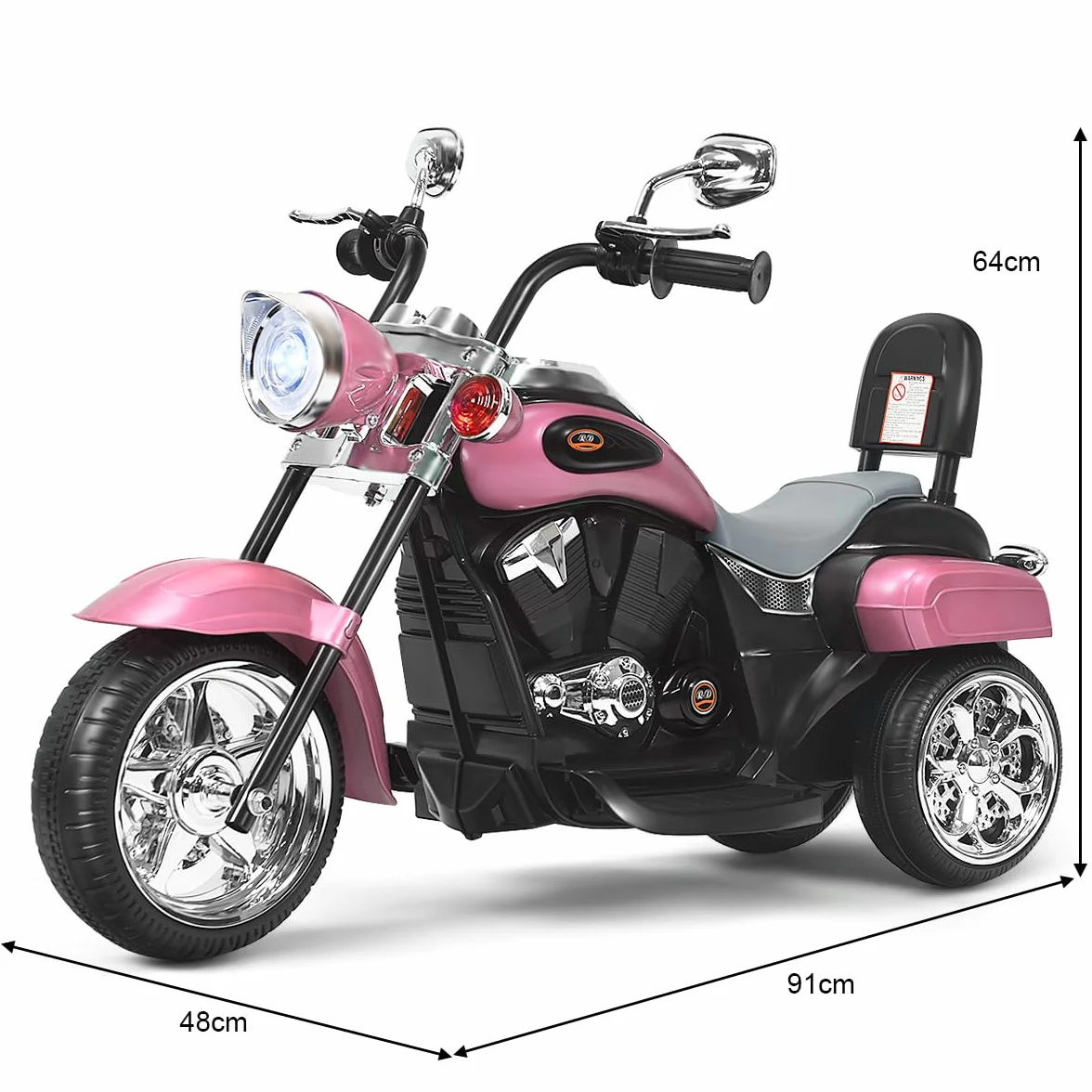 COSTWAY 6V Motocykl elektryczny dla dzieci z regulowanymi reflektorami, trójkołowy motocykl elektryczny z dźwiękiem ｜ klaksonem ｜ lusterkiem wstecznym ｜ pedałami, prędkość 2,5-3 km/h (Różowy)
