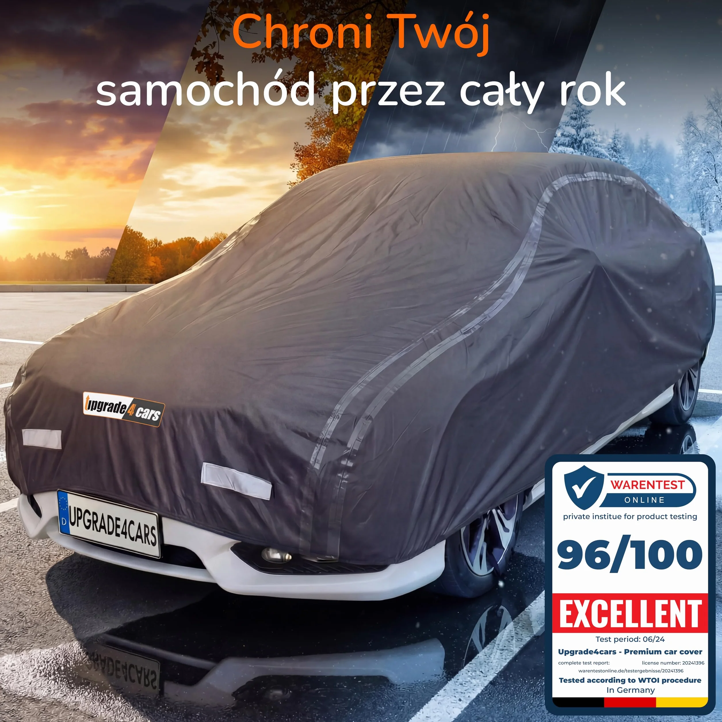 Upgrade4cars Premium Plandeka na Samochód Zewnętrzna Pełna Osłona Wodoodporna 2026 | Pokrowiec na Samochód Całoroczny | Plandeka Uniwersalna Osobowy - M+ (460x185x120 cm)