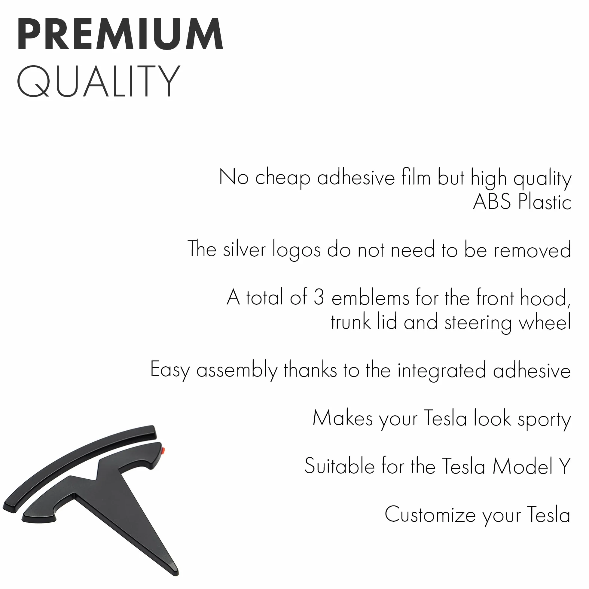 Emblemat z logo Tesla Model Y, czarny matowy, zestaw 3 sztuk