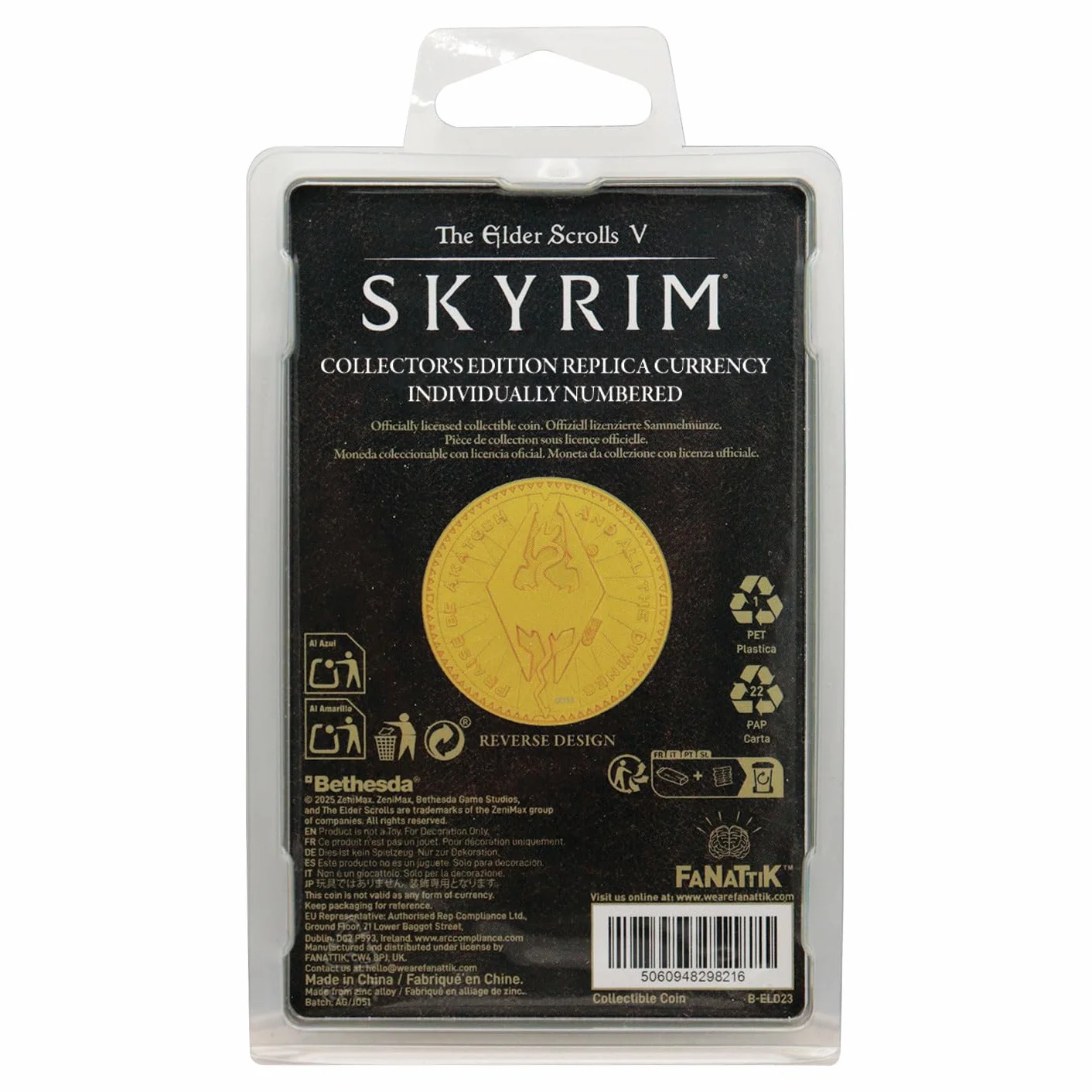 FaNaTtik The Elder Scrolls Collectors Replika Monety Septim – Specjalna Edycja Misty Gold, Indywidualnie Numerowana Sztuka, Oficjalny Produkt Skyrim (38mm)