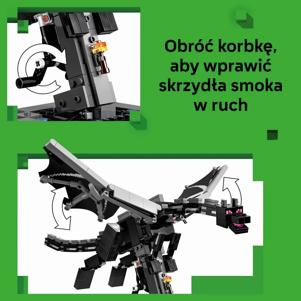 LEGO Minecraft Smok Kresu, zabawka konstrukcyjna dla dziecka, zestaw z gry, ruchoma figurka ze skrzydłami, gamingowy prezent dla chłopca lub dziewczynki od 10 lat 21595