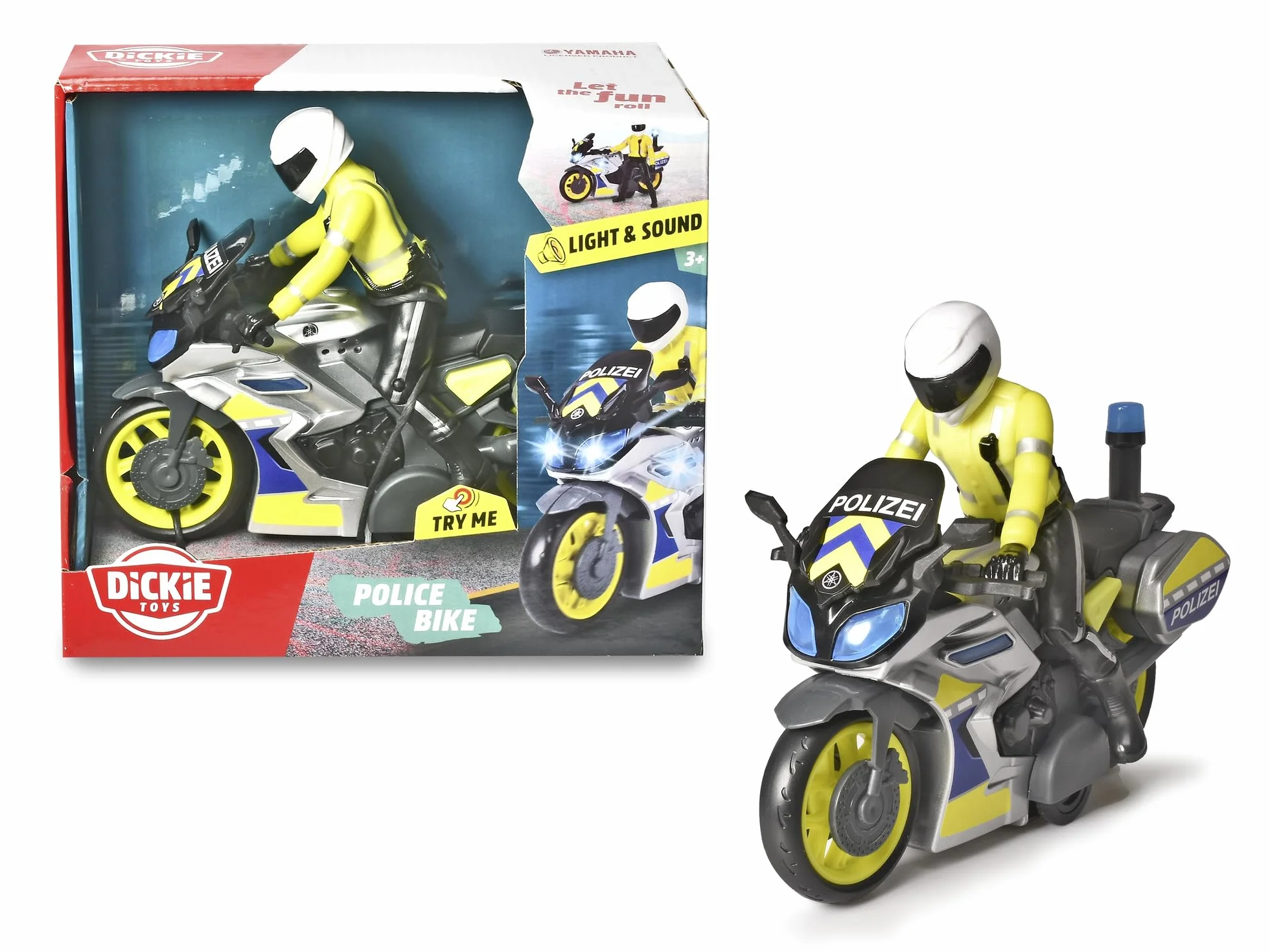 Dickie Toys Motocykl policyjny – zabawka motocyklowa z figurką policjanta, dla dzieci od 3 lat, z niebieskim światłem i syreną, wolnobieg, długość 17 cm