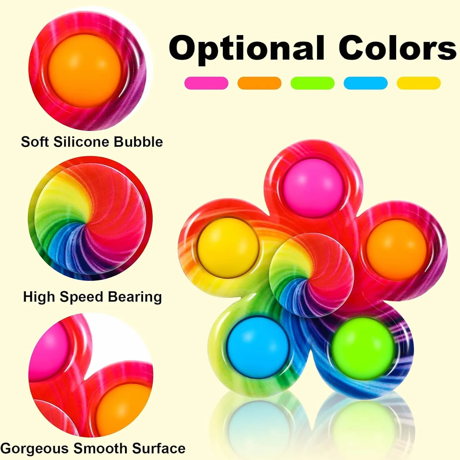 SCIONE 2PcsTie-Dye Bubble Fidget Spinner - Zabawna kolorowa zabawka antystresowa dla dzieci i dorosłych - Trwała i bezpieczna konstrukcja